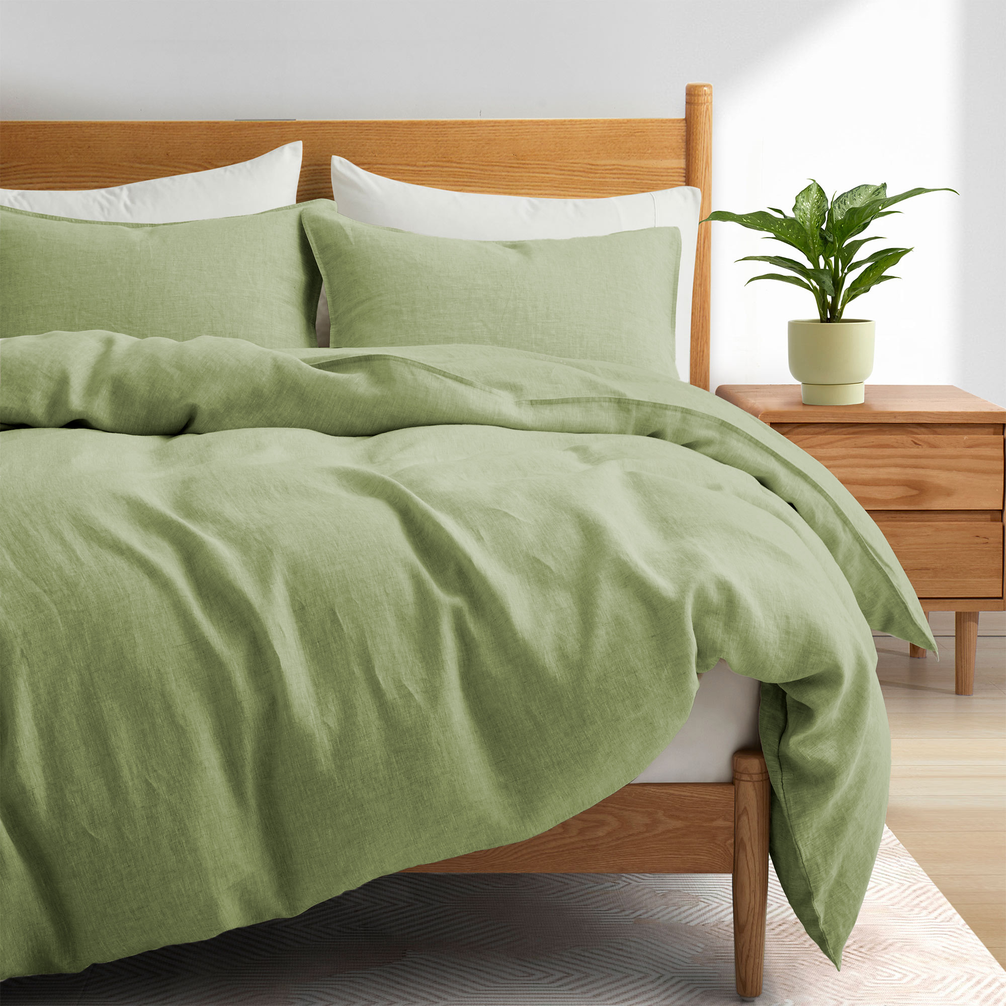 Premium Flax Linen Duvet Cover Set With Pillow Shams Breathable Moisture Wicking Bedding Set - Light Gray, Full/Queen