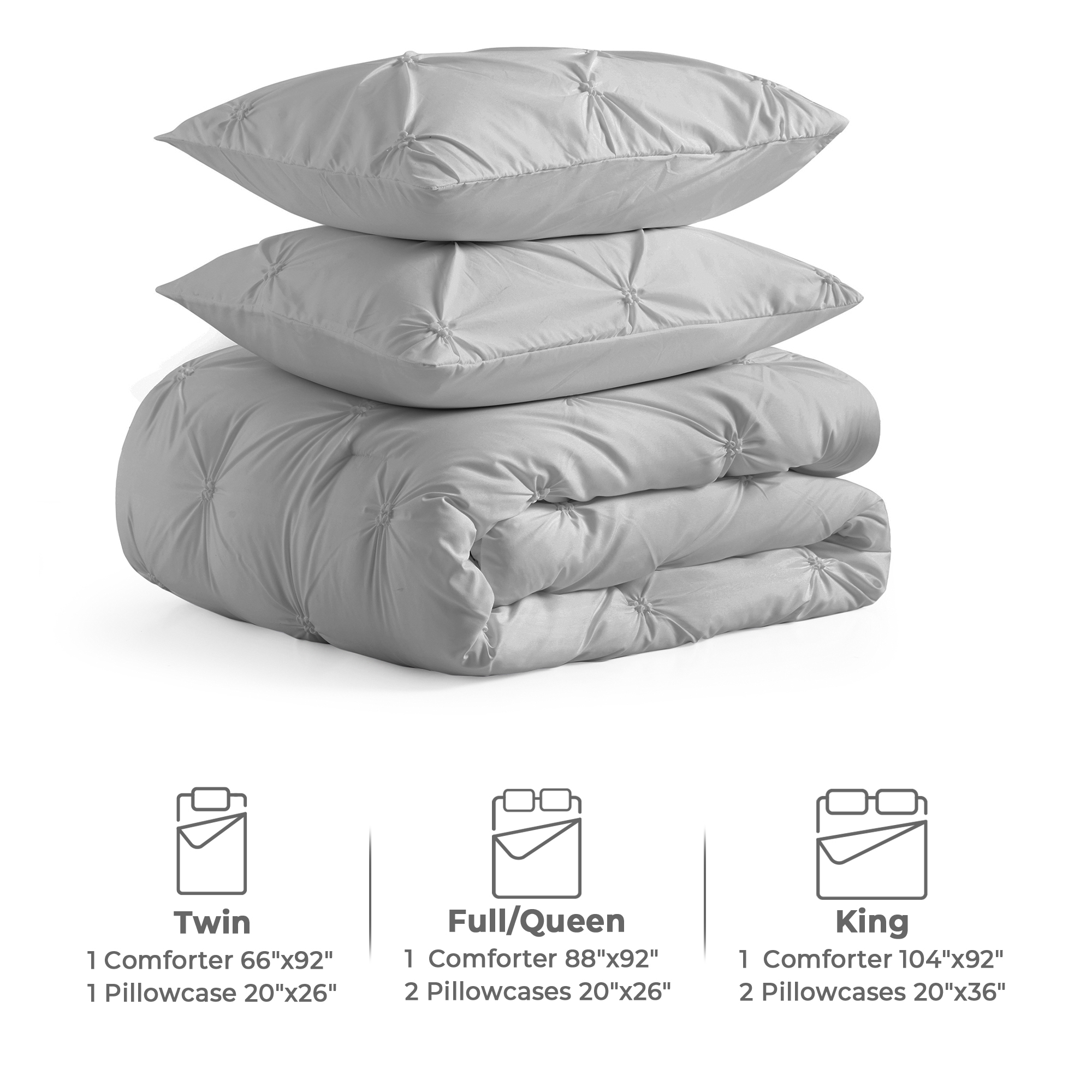Pinch Pleat All Seasons Down Alternative Comforter Set - Light Grey, Twin