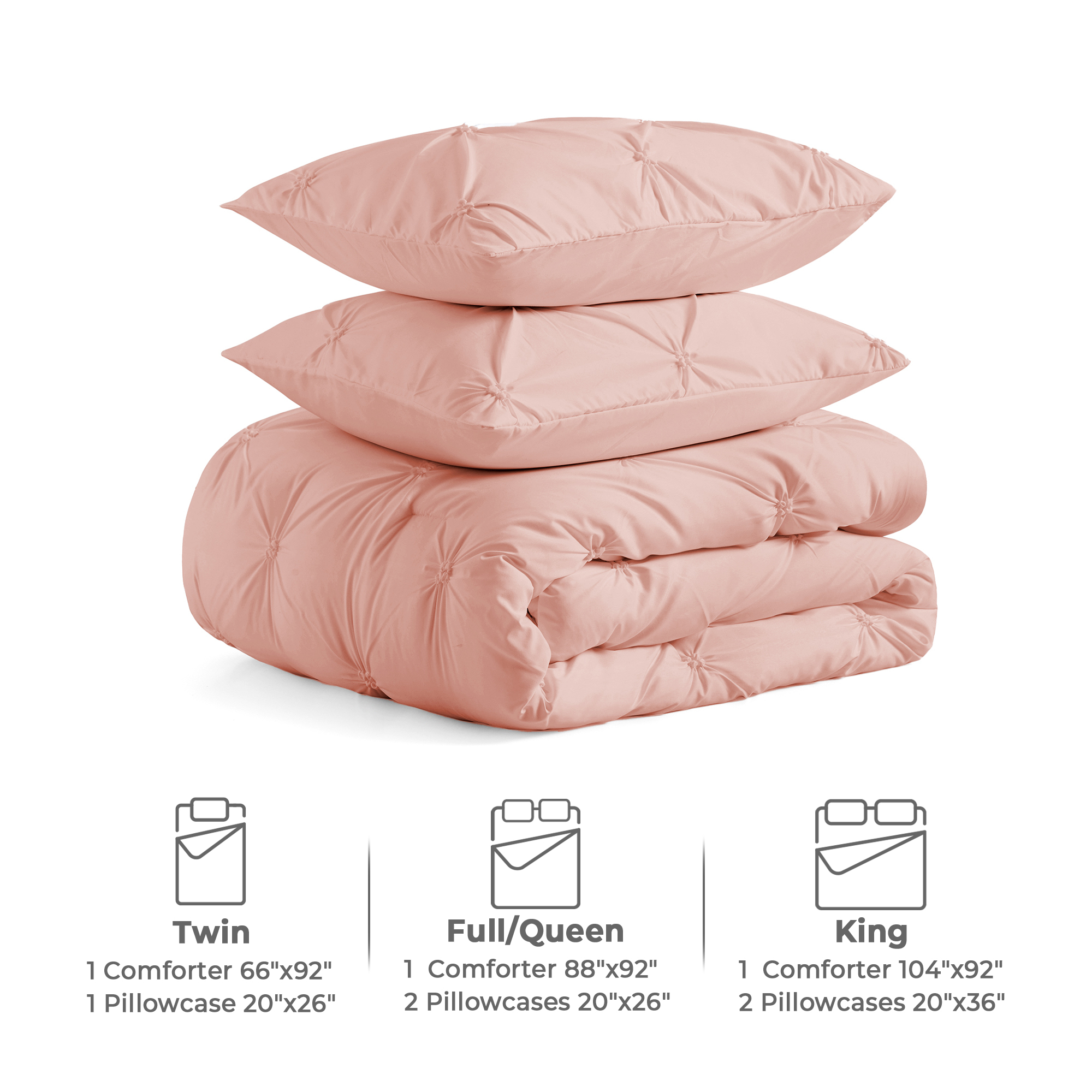 3 Piece Pinch Pleat Comforter Set With Sham - Pink, Twin