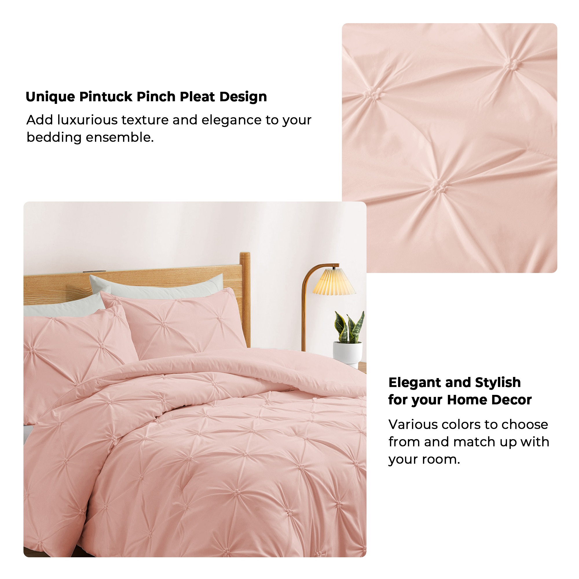 3 Piece Pinch Pleat Comforter Set With Sham - Cream, Full/Queen
