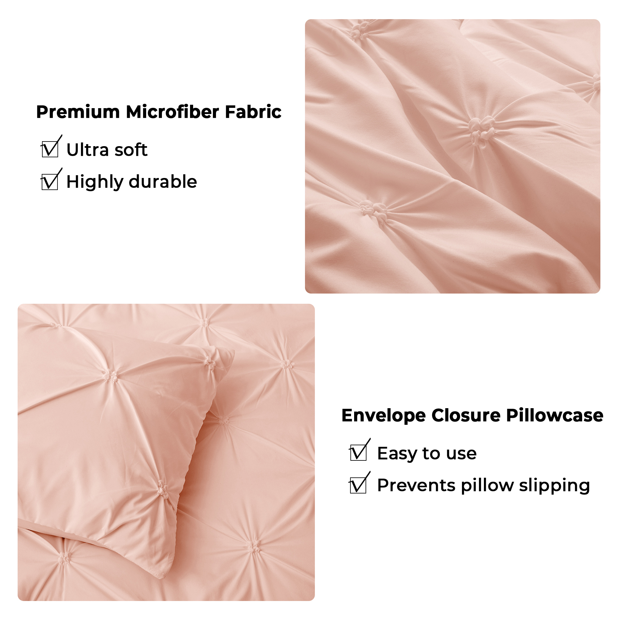 3 Piece Pinch Pleat Comforter Set With Sham - Pink, Full/Queen