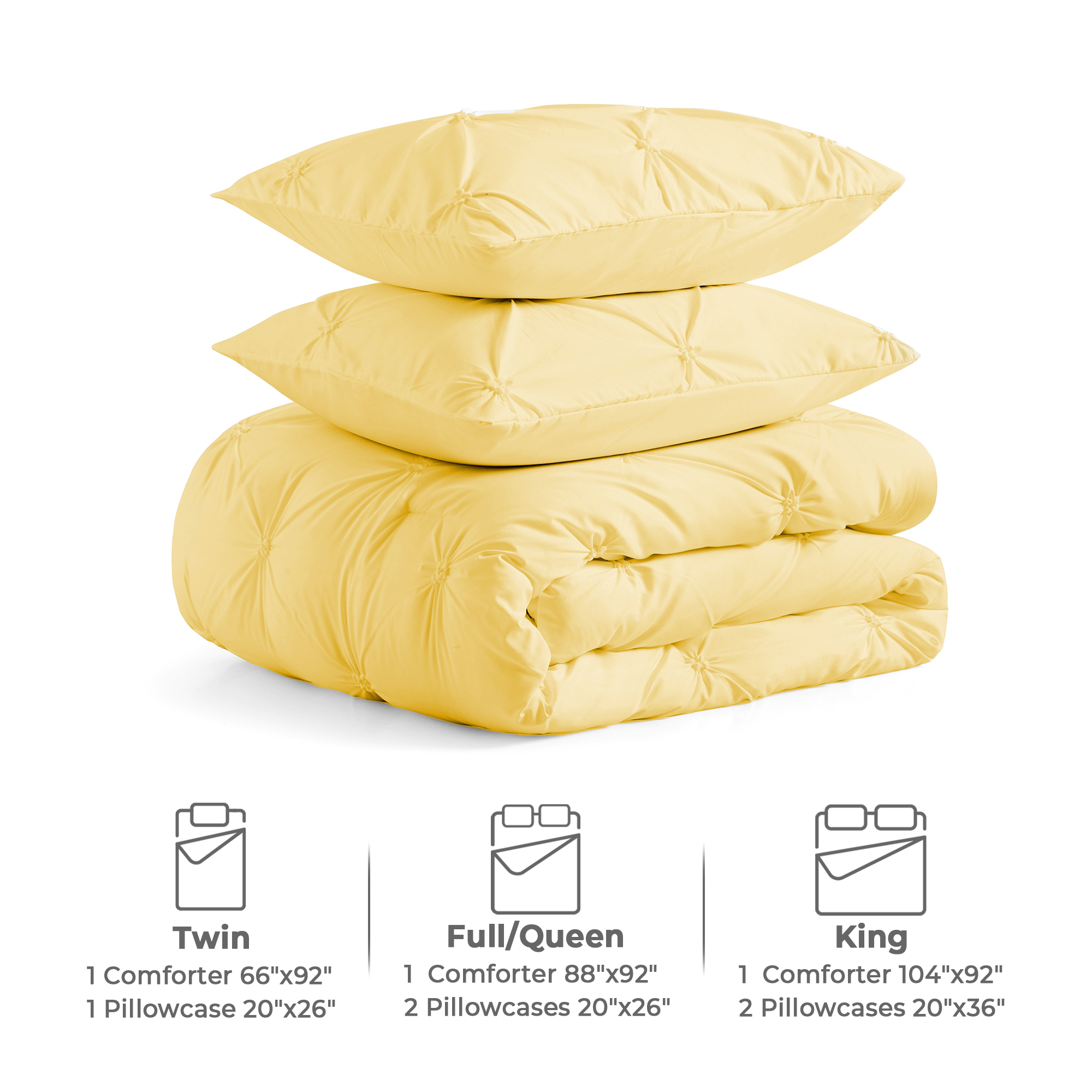 3 Piece Pinch Pleat Comforter Set With Sham - Yellow, King
