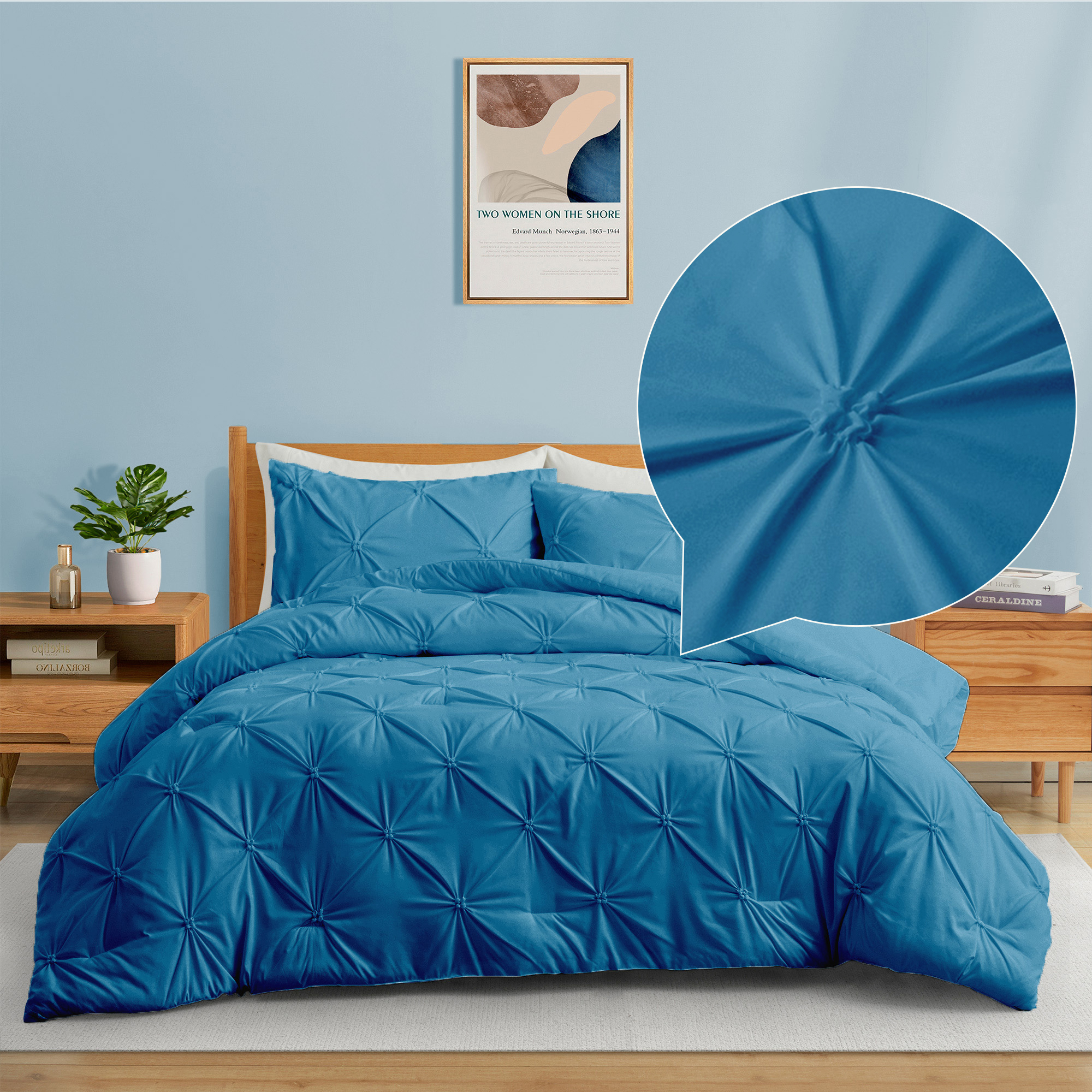 All Seasons Down Alternative Comforter Set, Pinch Pleat Design - Navy Blue, Twin