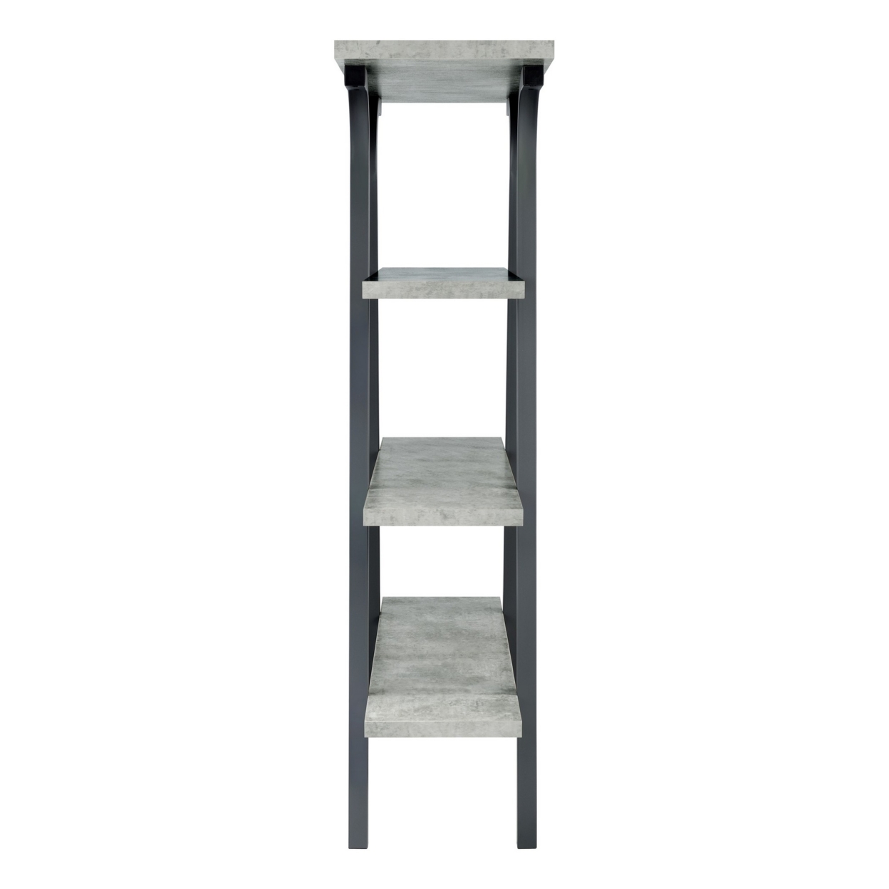 Ota 63 Inch Geometric Bookcase, 4 Cement Gray Wood Shelves, Gray Metal- Saltoro Sherpi