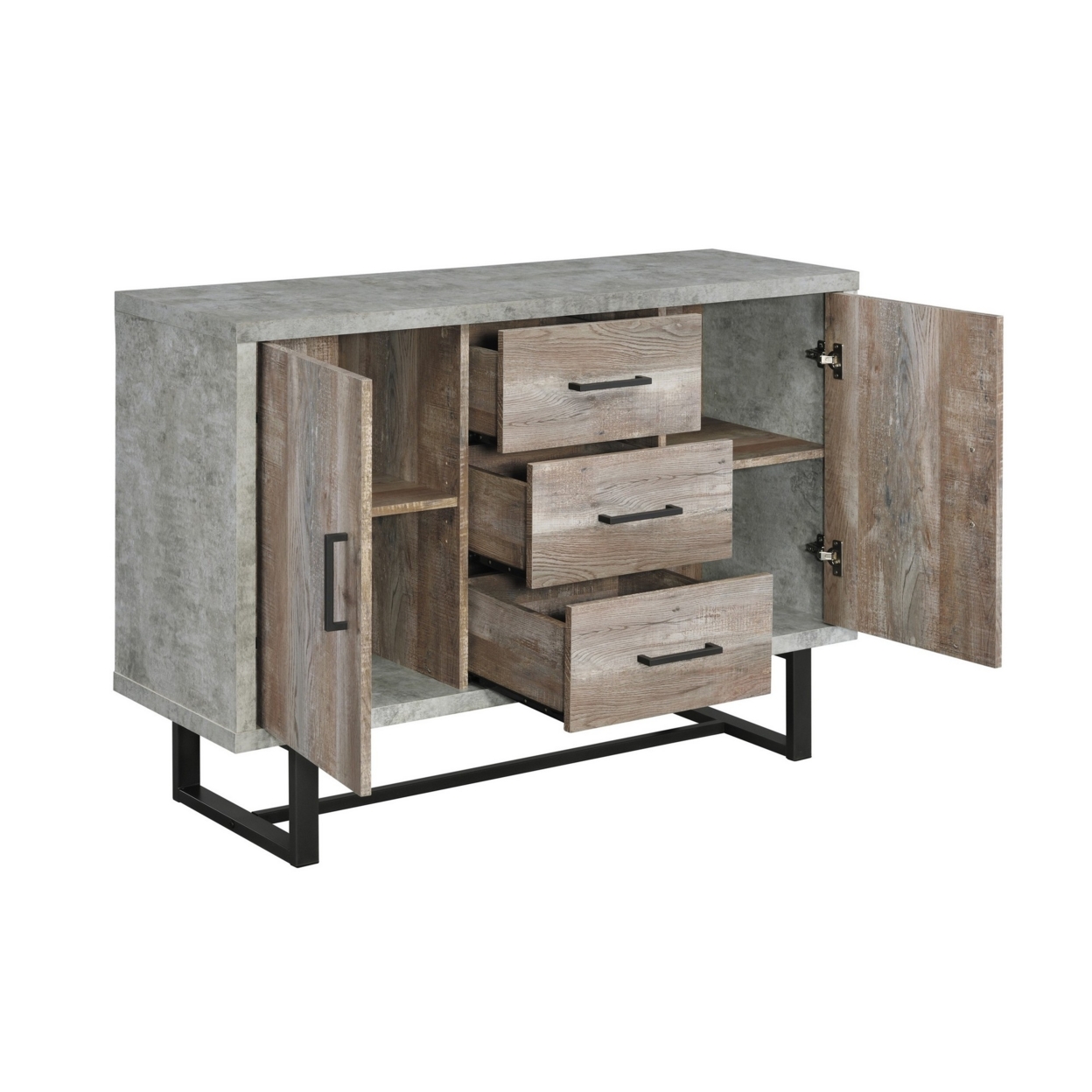 47 Inch 3 Drawer Sideboard Console Cabinet, Sled Legs, Gray Faux Concrete- Saltoro Sherpi