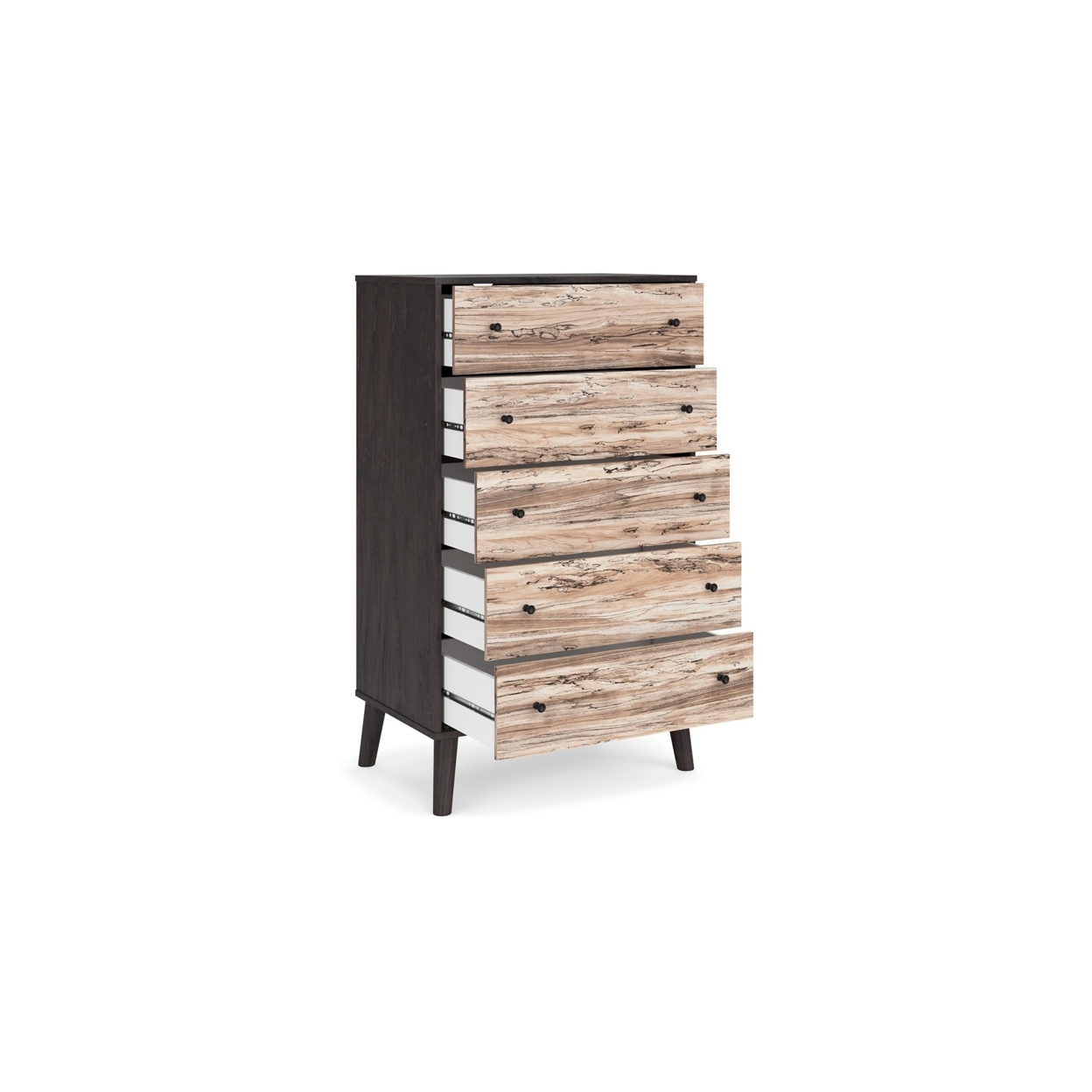 Asher 51 Inch Modern Tall Dresser Chest, 5 Drawers, Gray And Natural Brown- Saltoro Sherpi