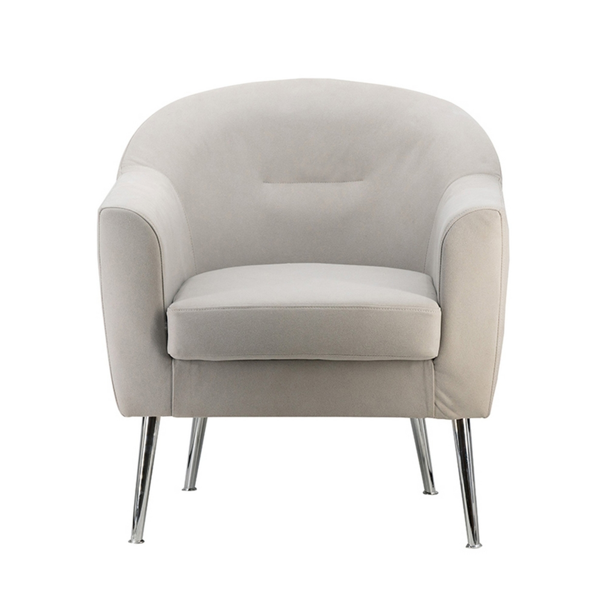 30 Inch Modern Accent Armchair, Fabric Upholstery, Chrome Metal Legs, Ivory- Saltoro Sherpi