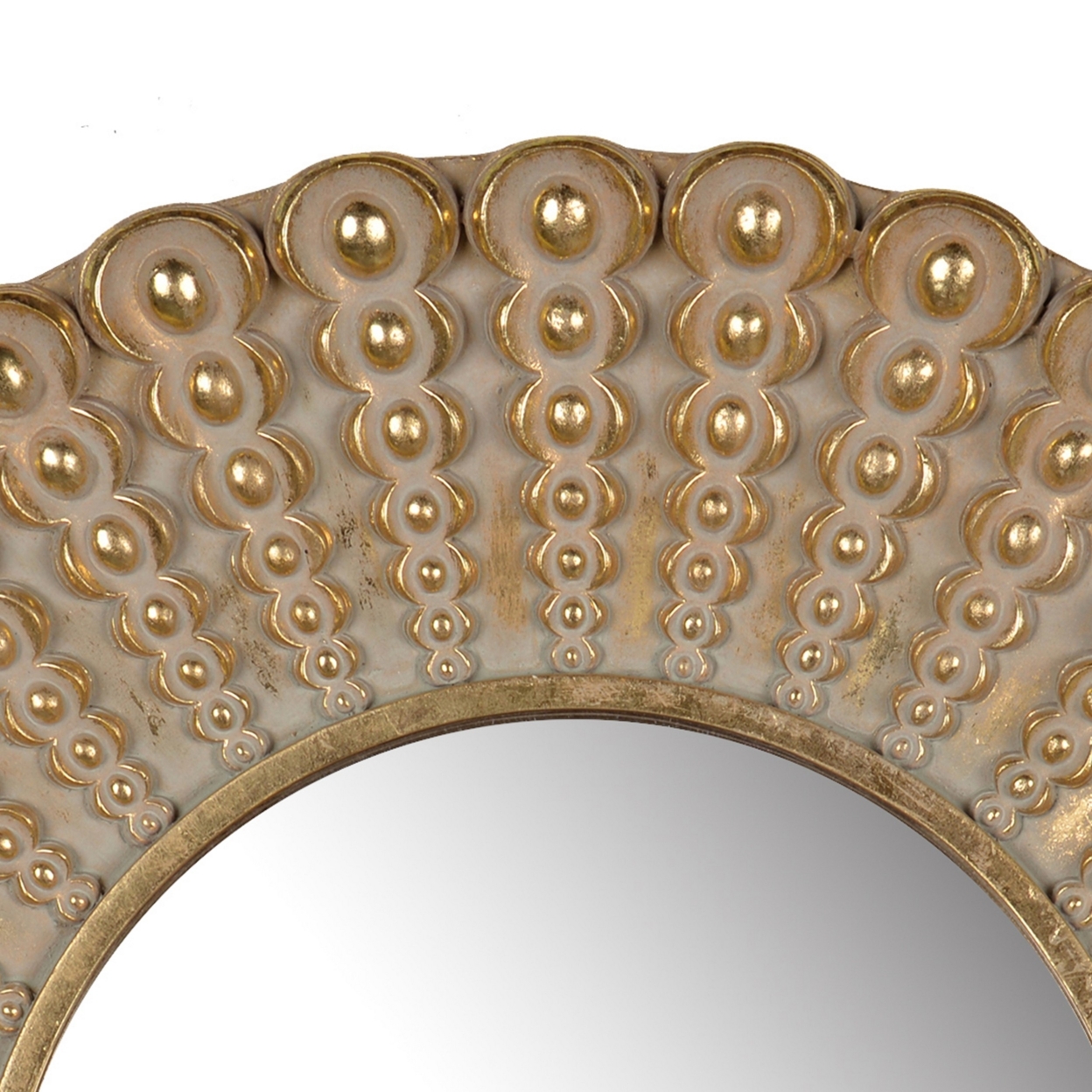 19 Inch Wall Mirror, Beaded Sunburst Design, Gold Finished Metal Frame- Saltoro Sherpi
