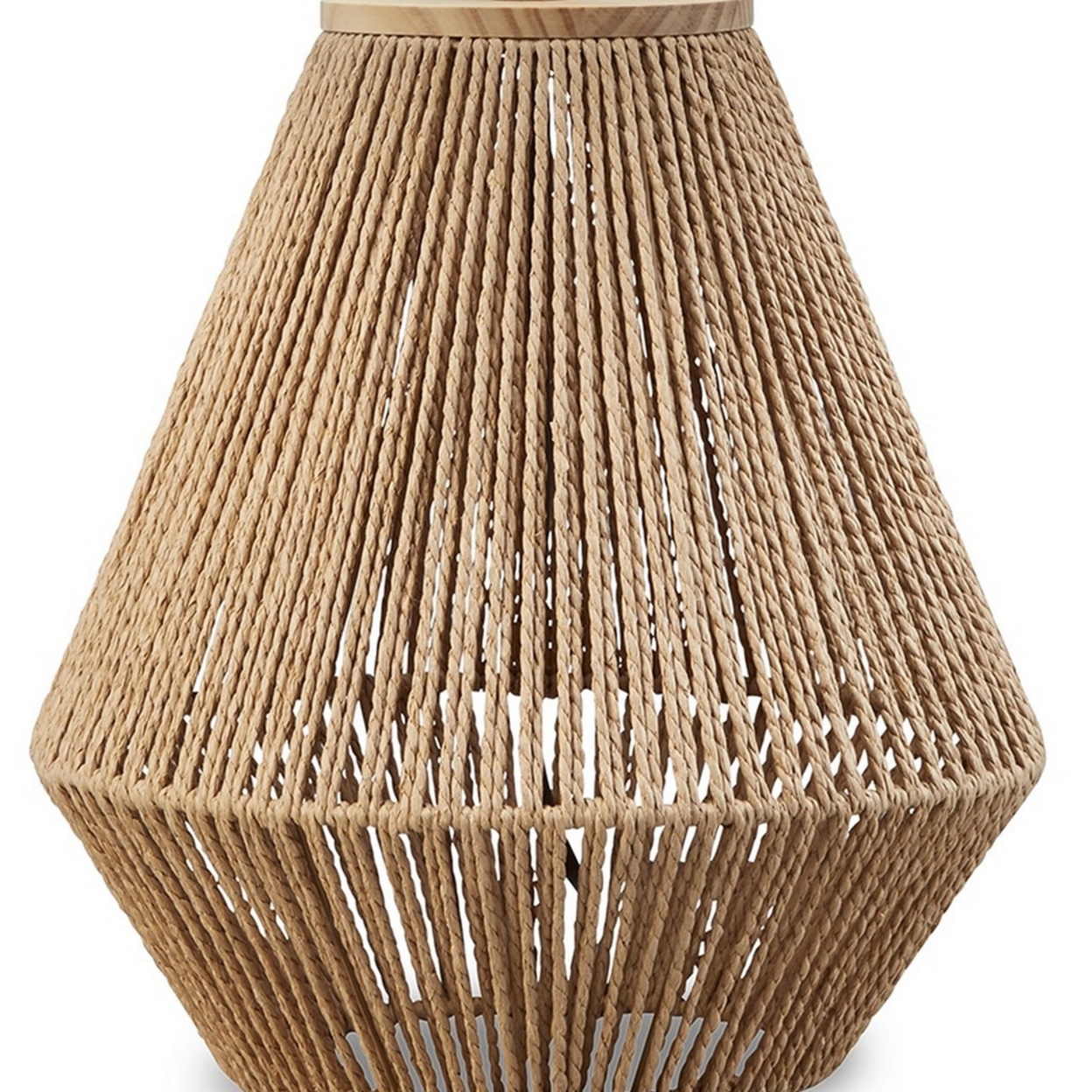 24 Inch Bohemian Table Lamp, Paper Rope, Hardback Fabric Shade, Brown- Saltoro Sherpi