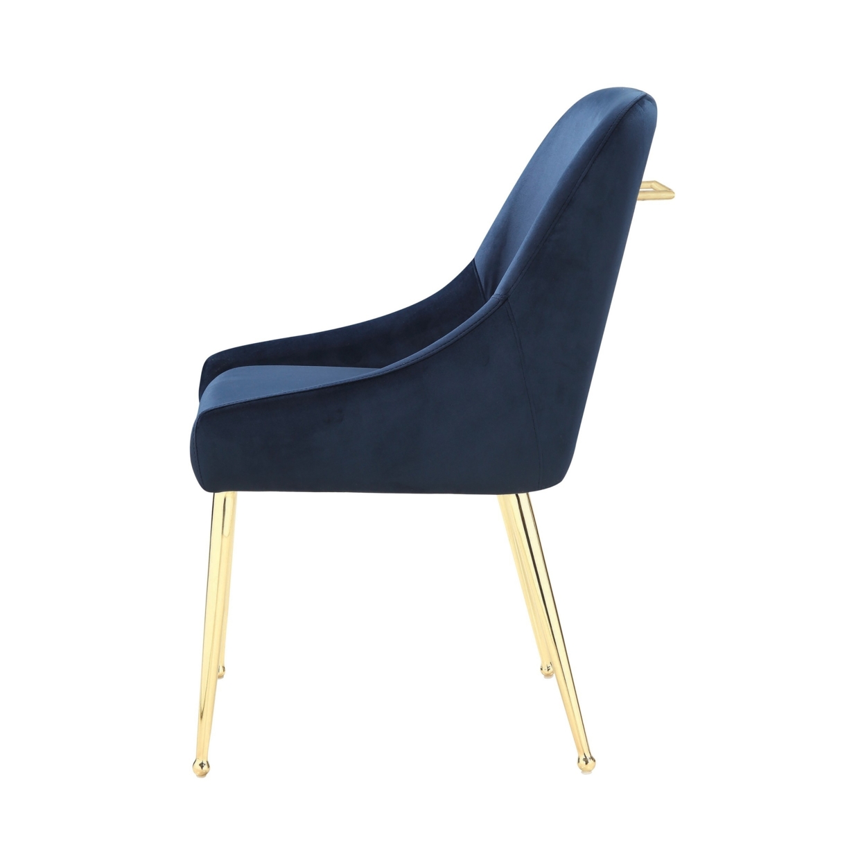 23 Inch Side Chair, Set Of 2, Blue Fabric, Sloped Arms, Gold Metal Legs- Saltoro Sherpi