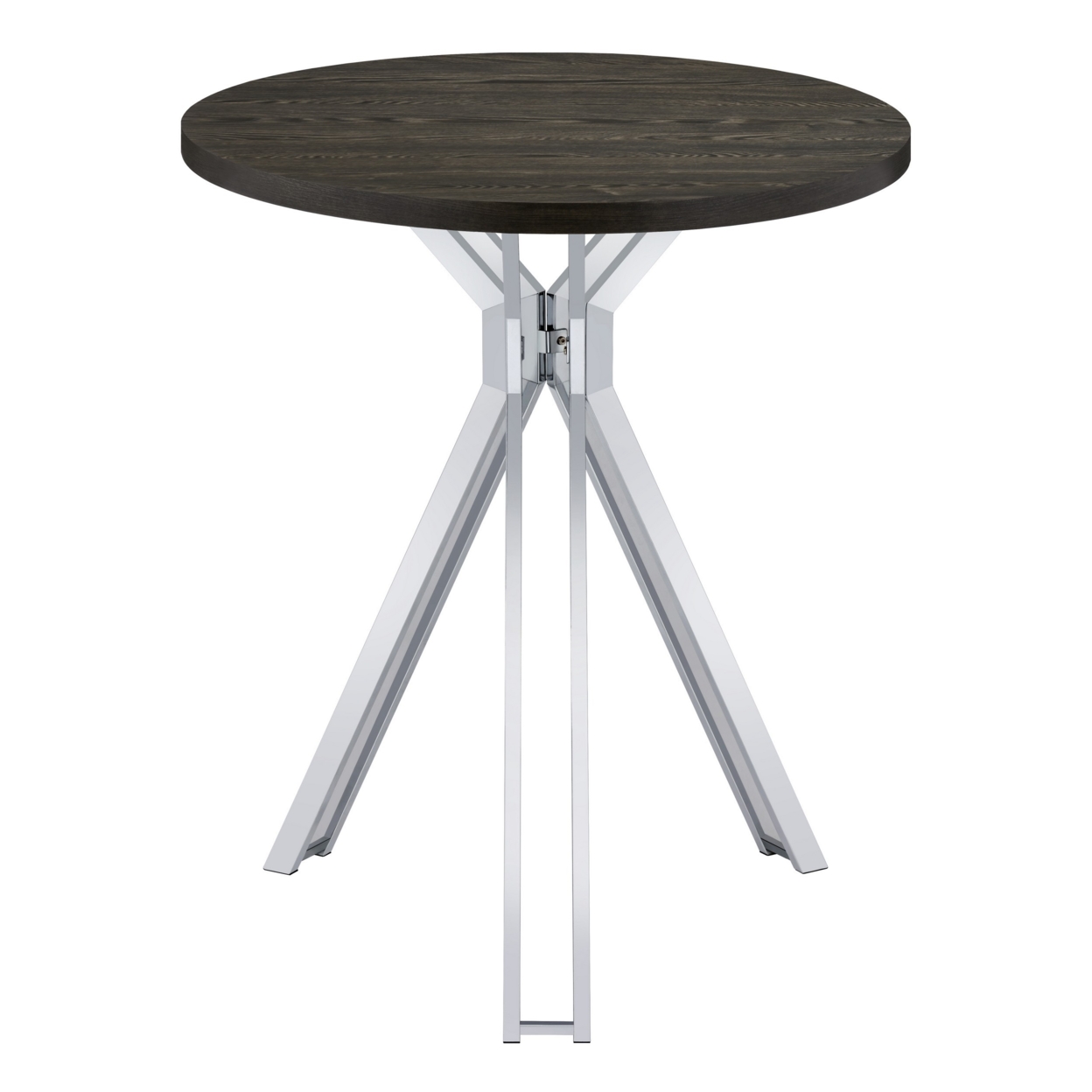 43 Inch Modern Bar Table, Gray Round Top, Polished Chrome Angled Legs - Saltoro Sherpi