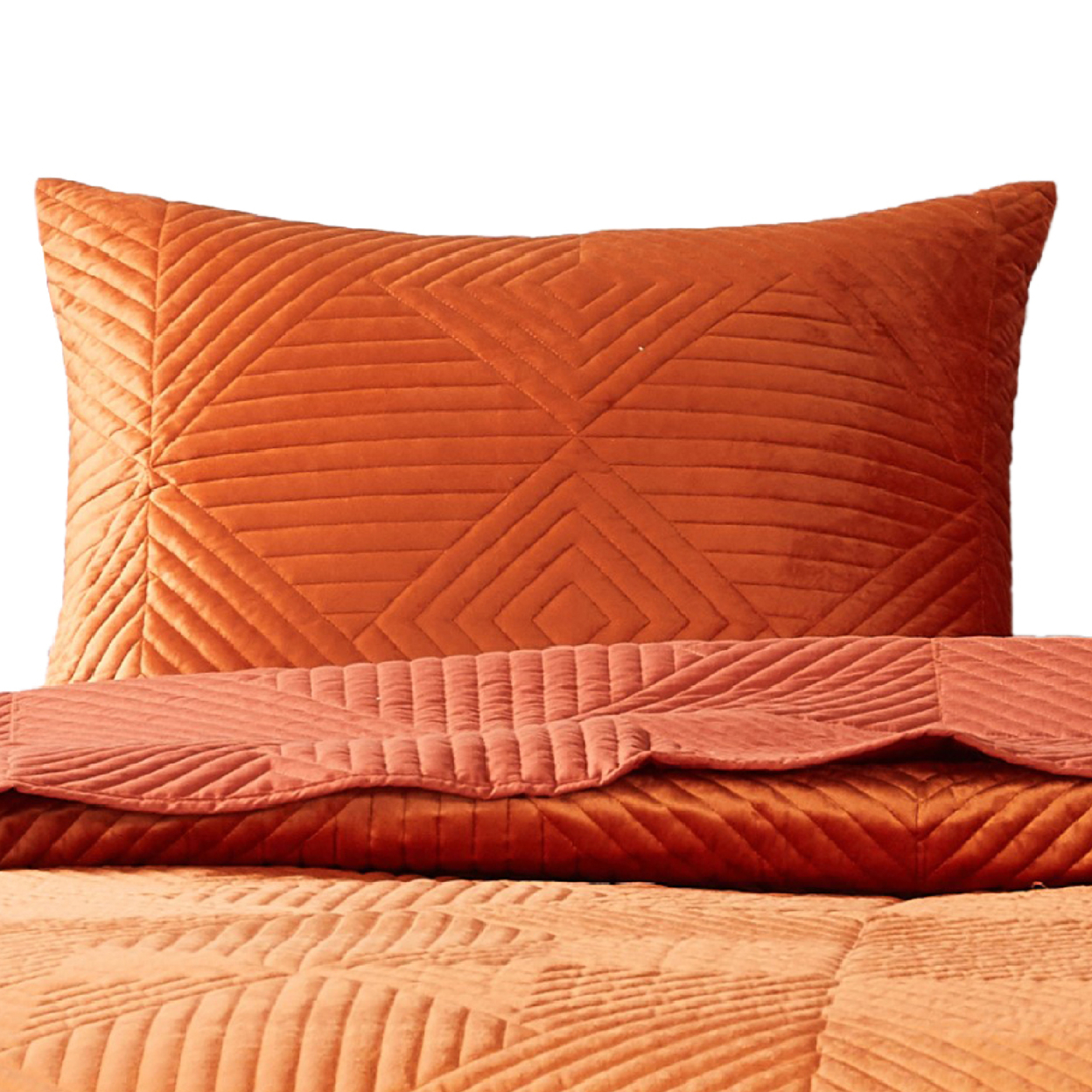 Rio 36 Inch King Pillow Sham, Quilted Diamond Design, Orange Dutch Velvet- Saltoro Sherpi