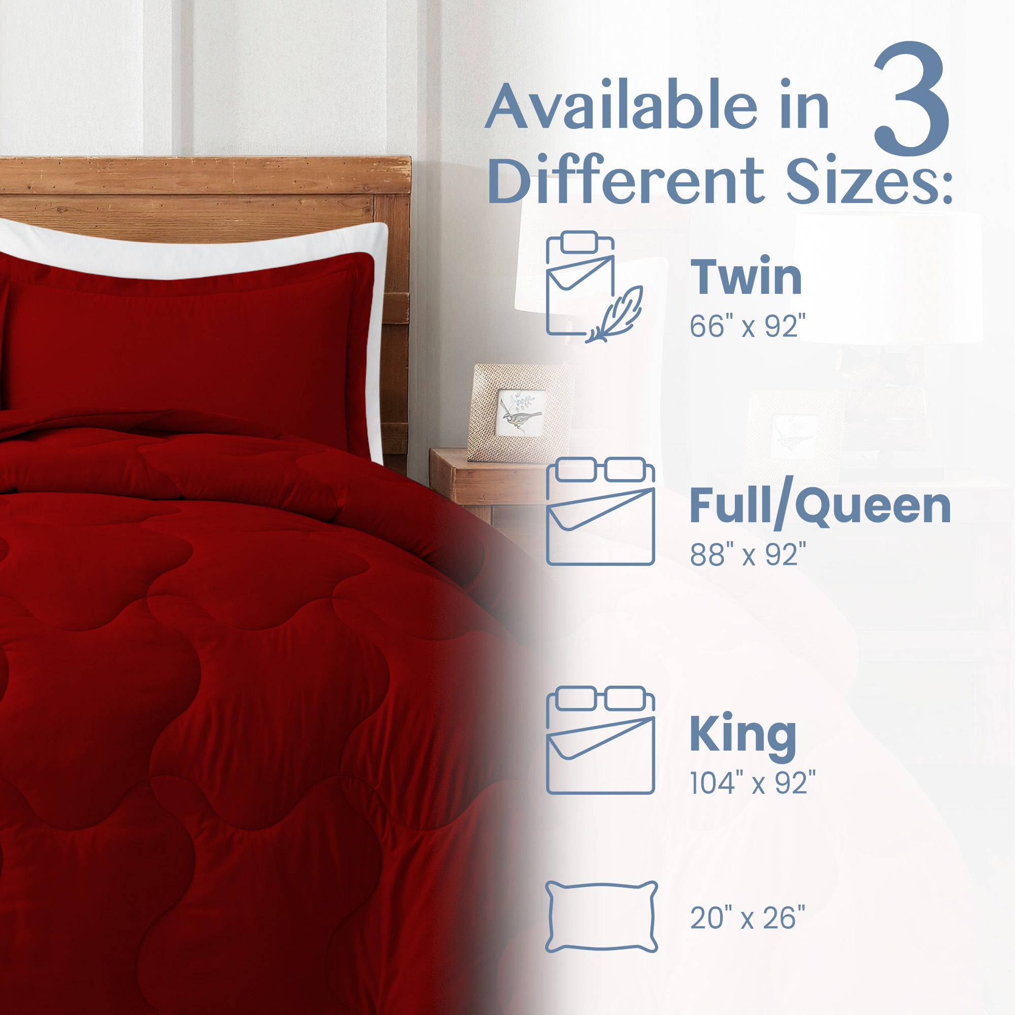 3 Or 2 Pieces Lightweight Reversible Comforter Set With Pillow Shams - Red/Black, Full/Queen