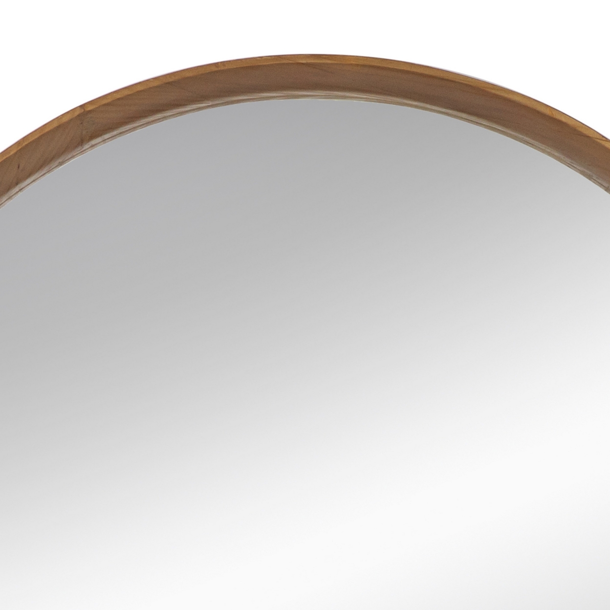Roe 32 Inch Wall Mounted Round Mirror, Modern Brown Pine Wood Frame- Saltoro Sherpi