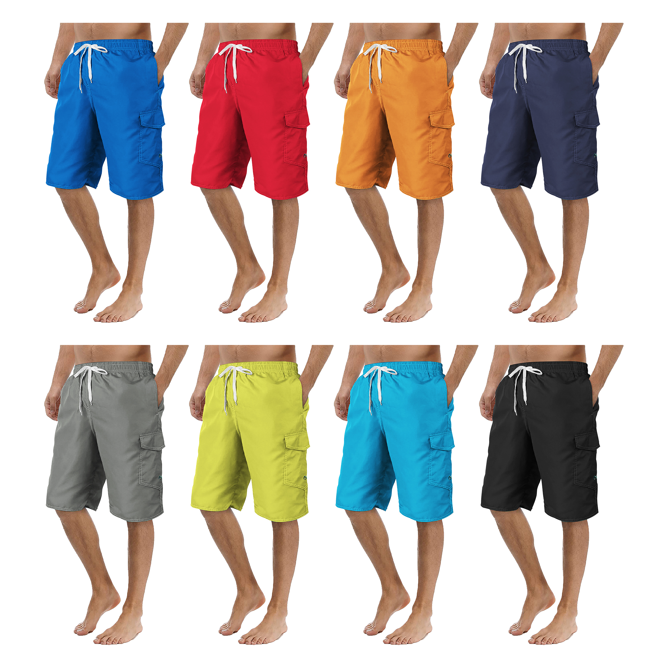 3-Pack Men's Swim Cargo Shorts With Pockets Drawstring Beach Board Shorts Solid Bathing Trunks Cropped Trouser Pants Summer Suit Multi Color