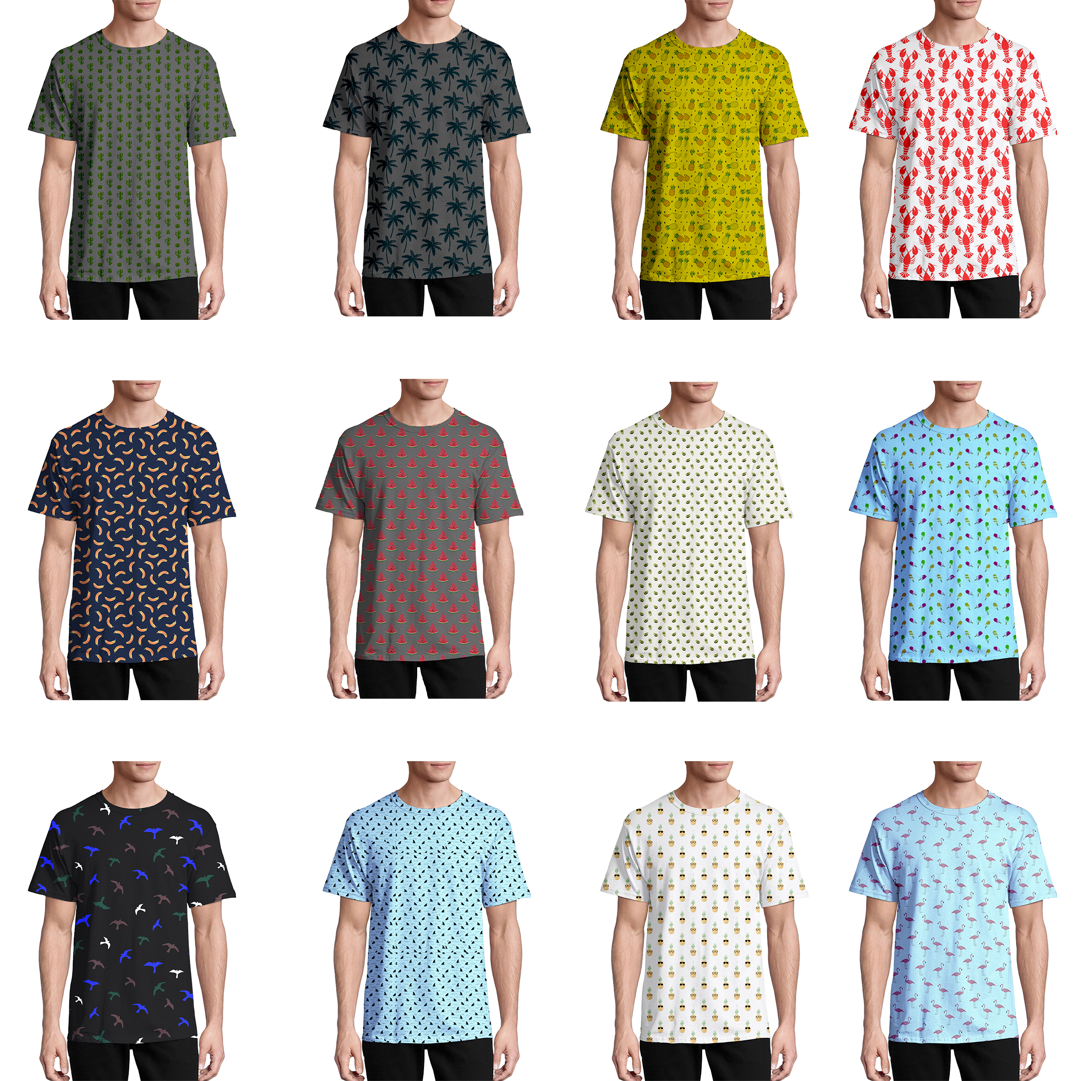 3-Pack Men's Printed Short Sleeve T-Shirt Cool Dri-Fit Moisture-Wicking Soft Casual Tee Lounge Active Wear Crew Neck Basic Lightweight Shirt