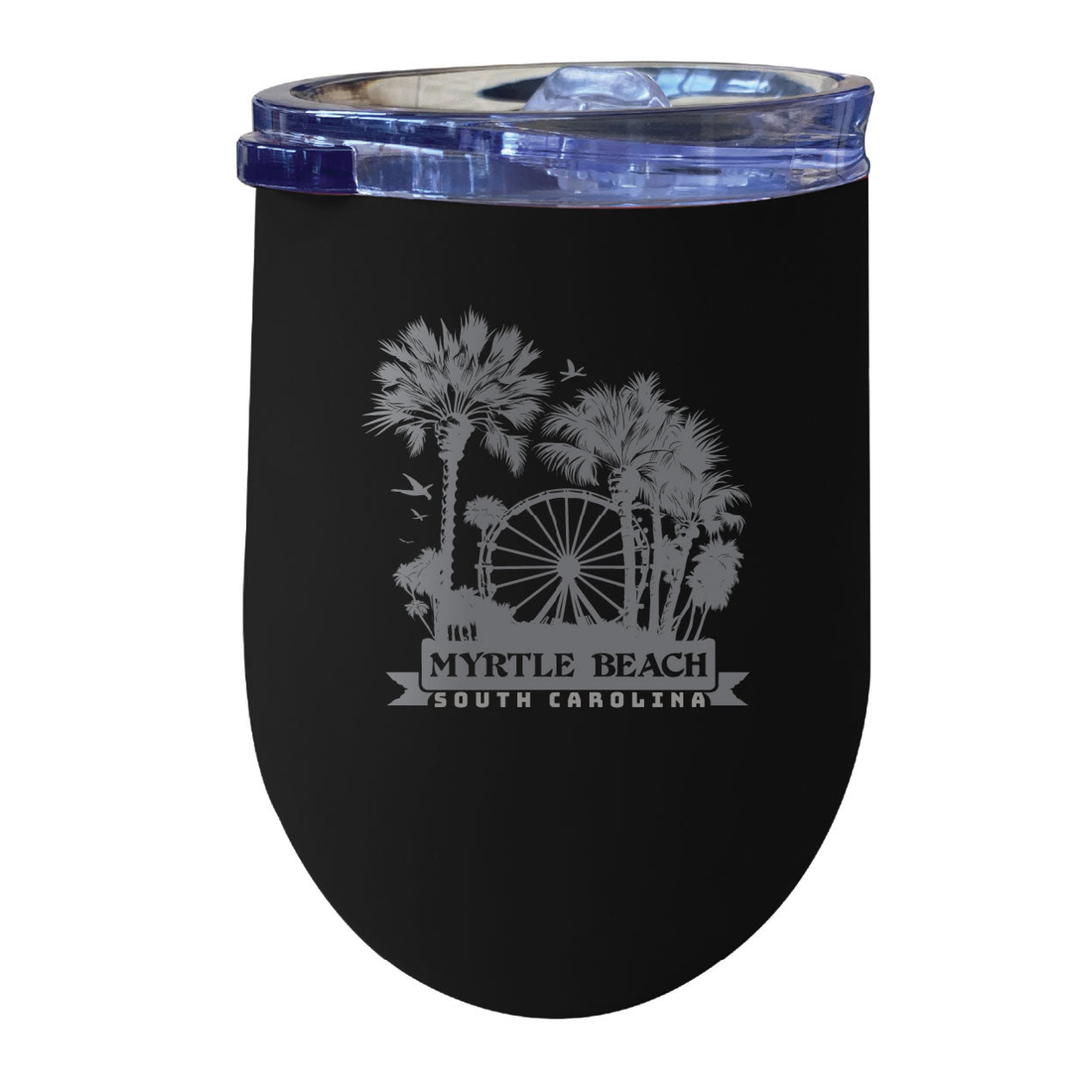 Myrtle Beach South Carolina Laser Etched Souvenir 12 Oz Insulated Wine Stainless Steel Tumbler - Black