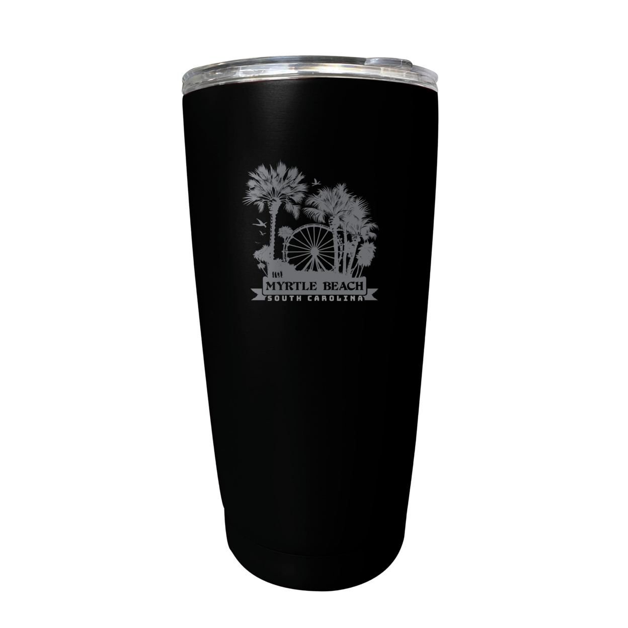 Myrtle Beach South Carolina Laser Etched Souvenir 16 Oz Stainless Steel Insulated Tumbler - Black