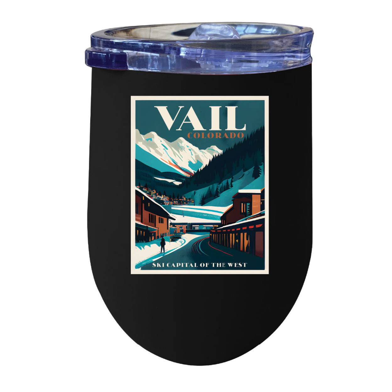 Vail Colorado Souvenir 12 Oz Insulated Wine Stainless Steel Tumbler - Black