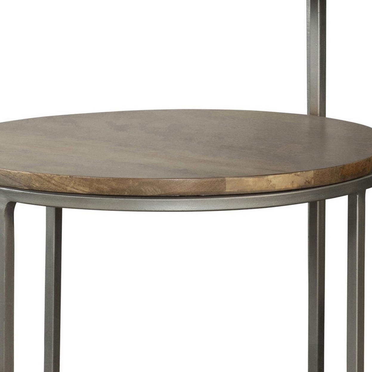 29 Inch Modern Round Accent Table, 2 Tier Brown Wood Tops, Gray Metal Base- Saltoro Sherpi