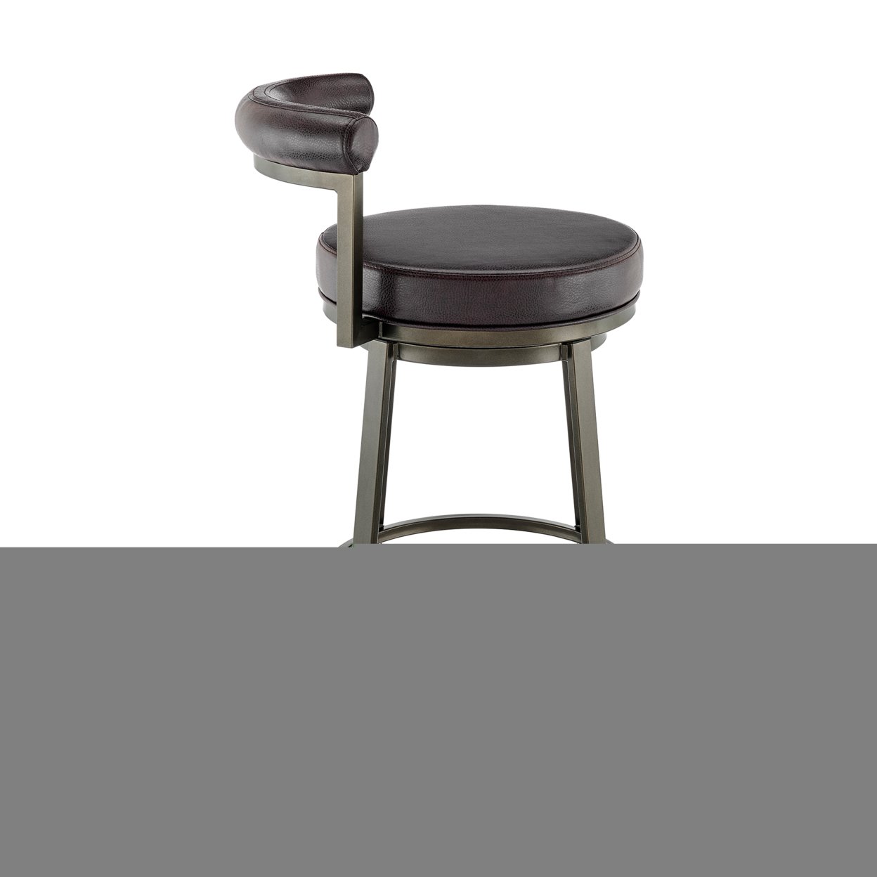 Elysha 30 Inch Swivel Bar Stool Chair, Round Cushion, Brown Faux Leather- Saltoro Sherpi