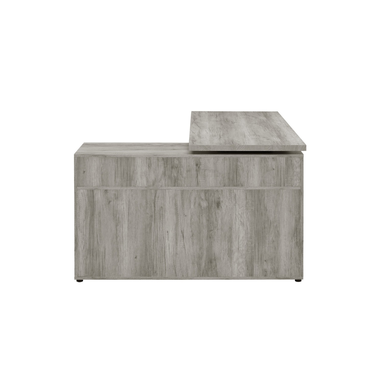 Luz 59 Inch L Shaped Office Desk, 2 Drawers, 5 Compartments, Gray Driftwood- Saltoro Sherpi
