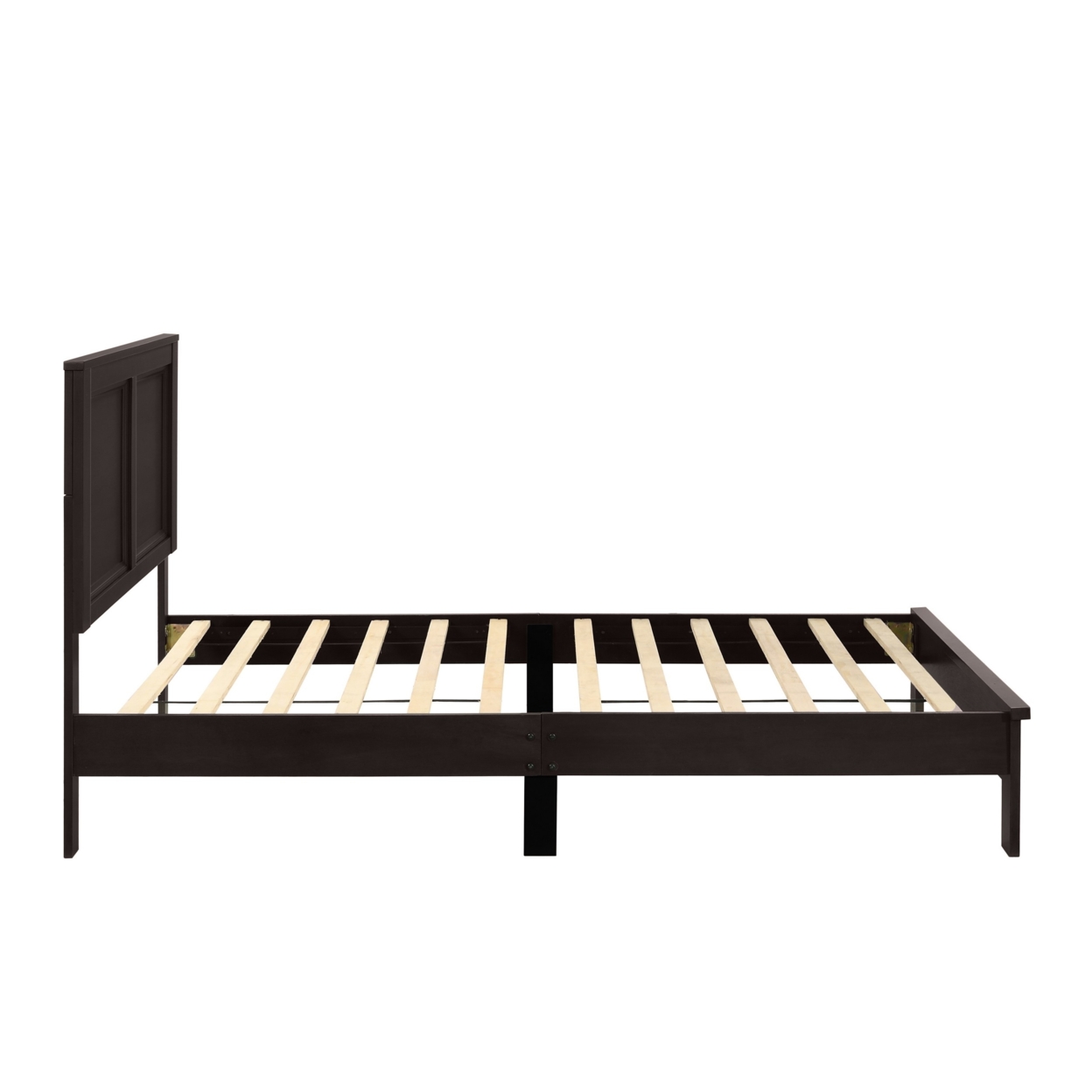 Isla Twin Size Panel Bed With Low Profile Rubberwood Frame, Dark Brown- Saltoro Sherpi