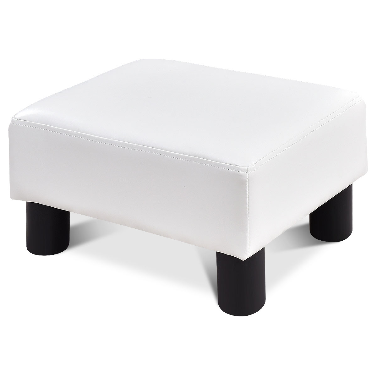 PU Leather Ottoman Rectangular Footrest Small Stool Black/Red/White - White
