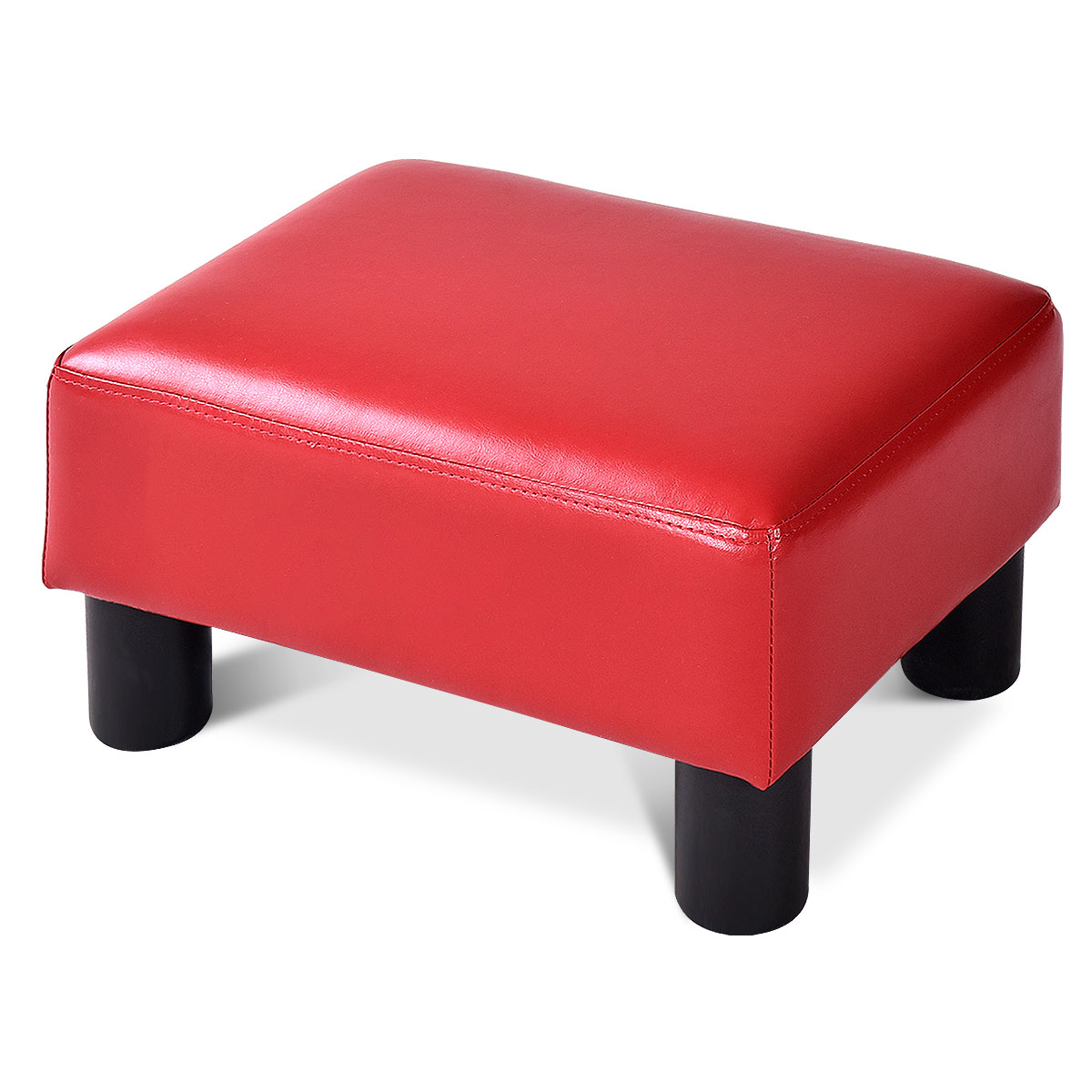 PU Leather Ottoman Rectangular Footrest Small Stool Black/Red/White - Red