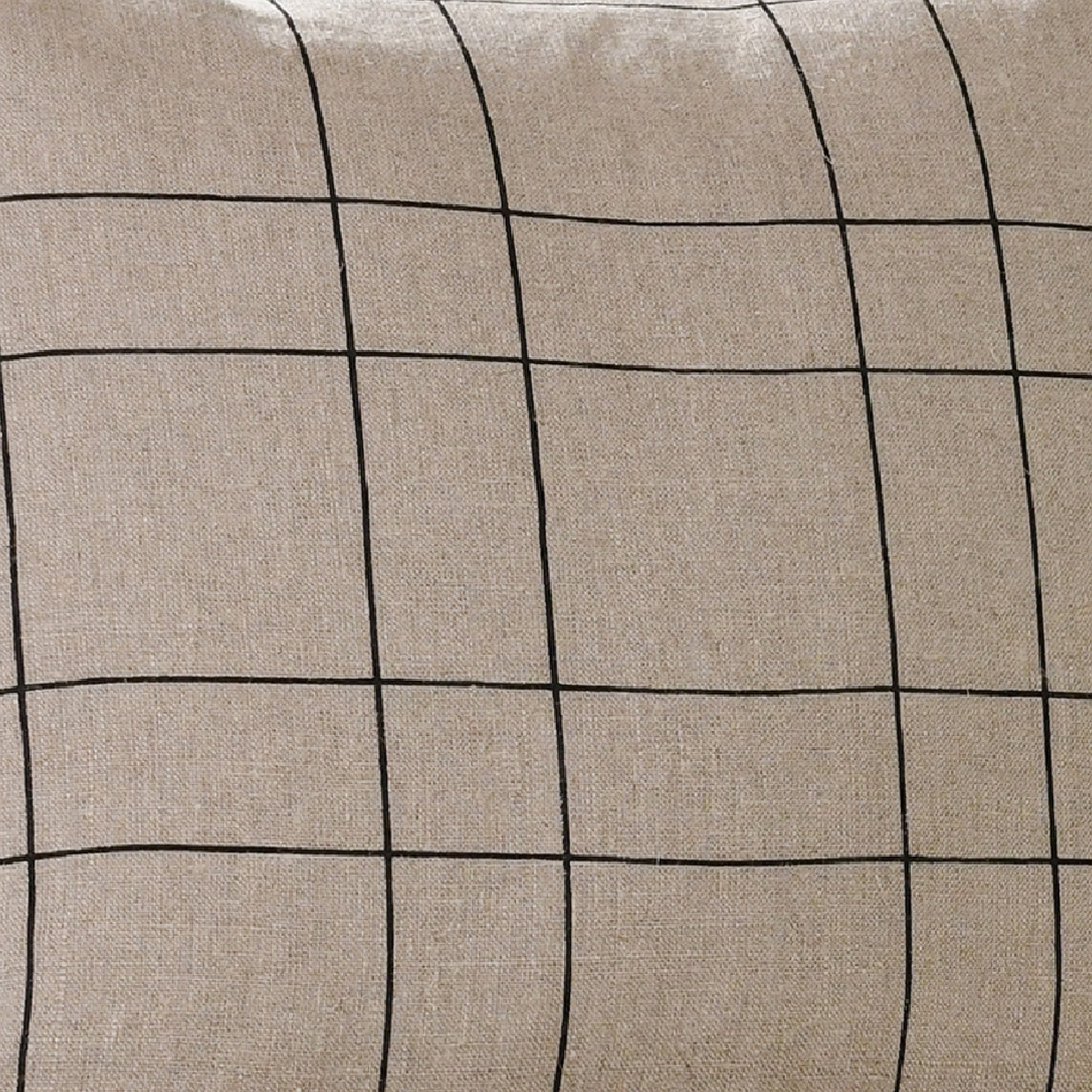 26 Inch Square Linen Accent Throw Pillow, Simple Plaid Lines, Beige, Black- Saltoro Sherpi