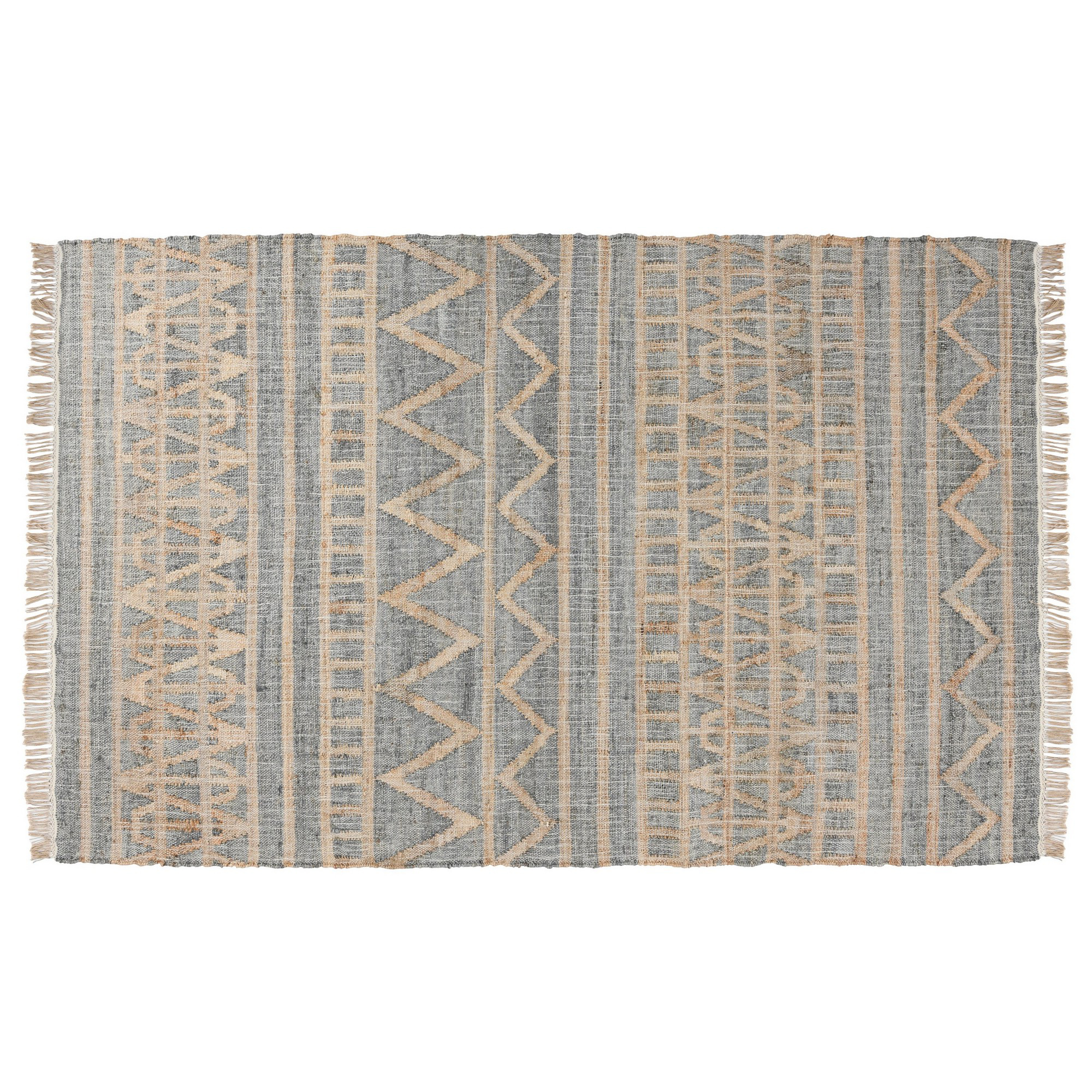 Myra 3 X 8 Area Rug, Soft Handwoven Moroccan Pattern, Brown And Blue Jute- Saltoro Sherpi