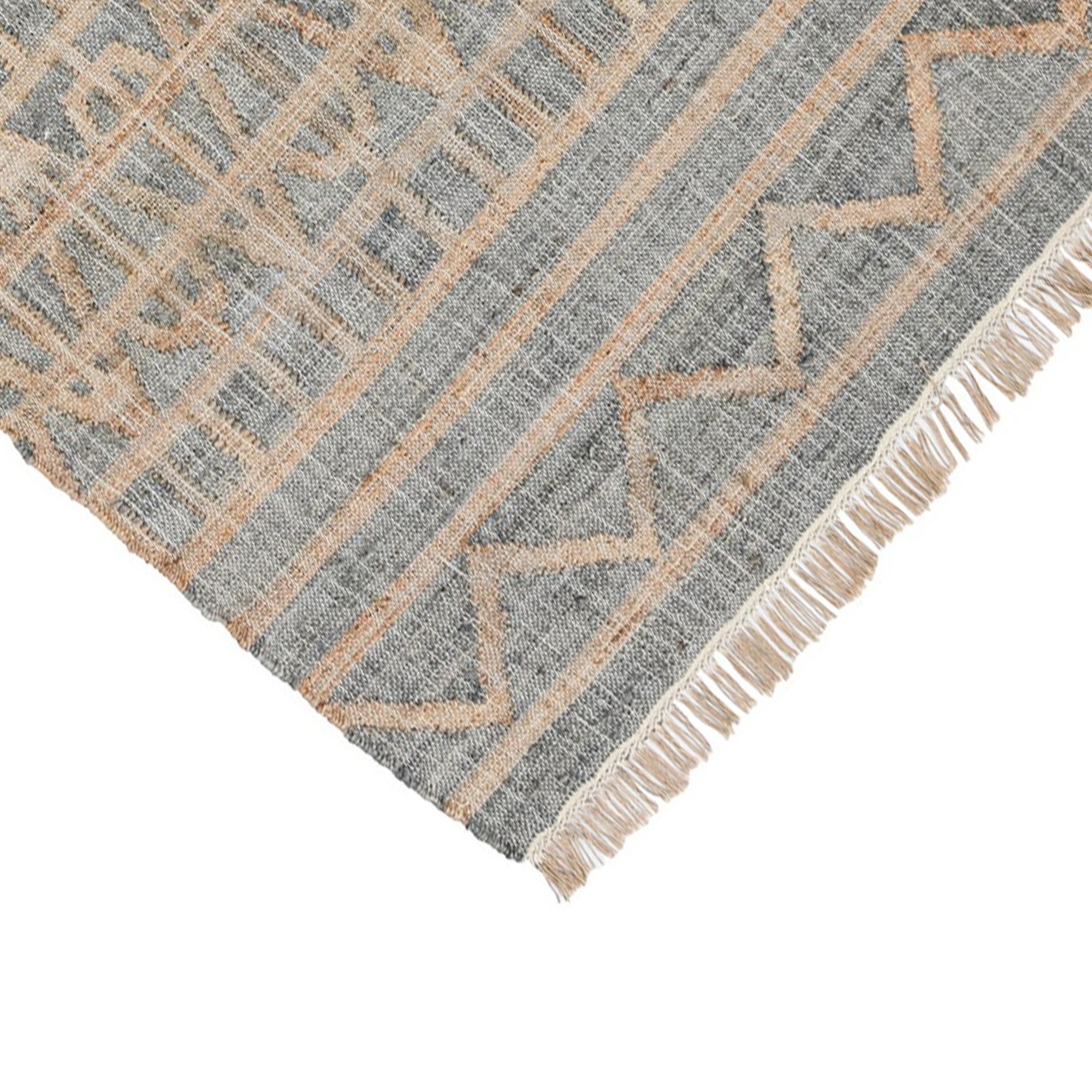 Myra 8 X 10 Area Rug, Soft Handwoven Moroccan Pattern, Brown And Blue Jute- Saltoro Sherpi