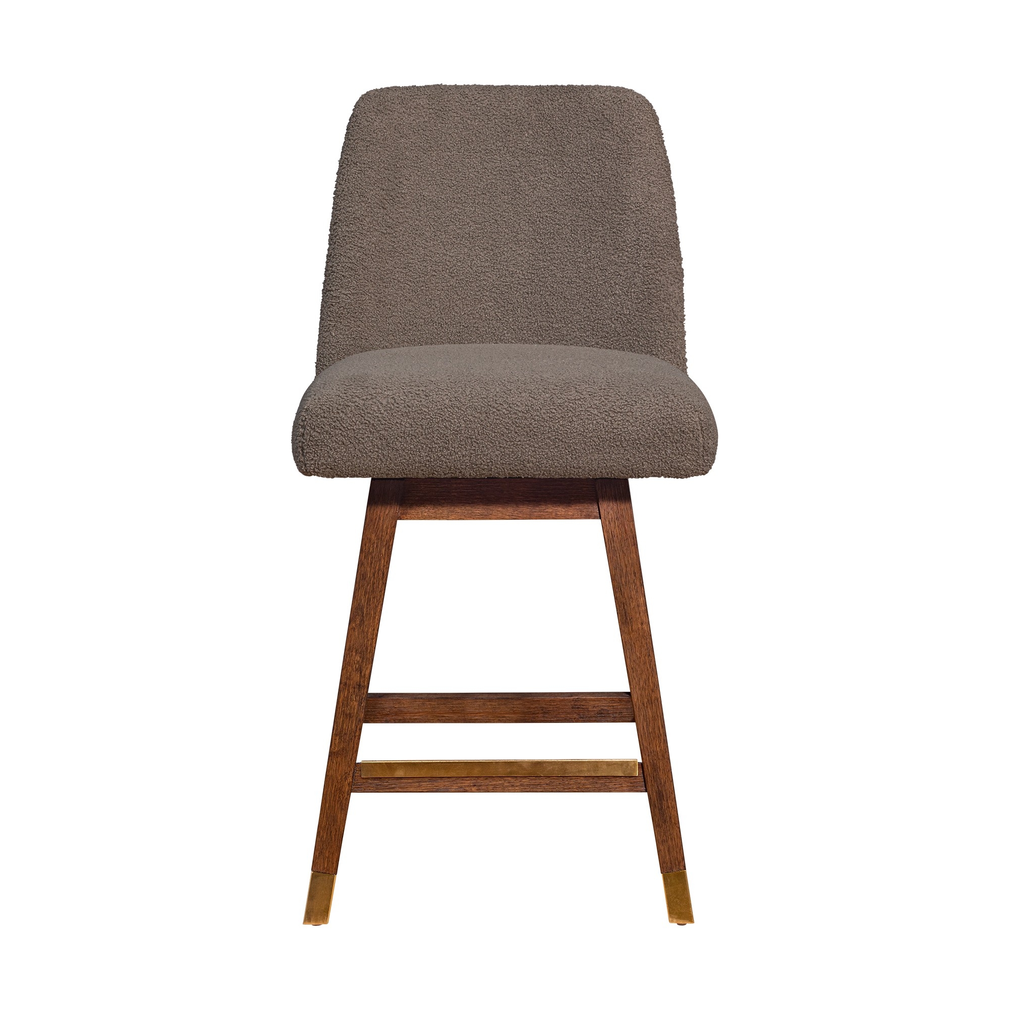 Lara 26 Inch Swivel Counter Stool Chair, Taupe Boucle, Brown Wood Legs- Saltoro Sherpi