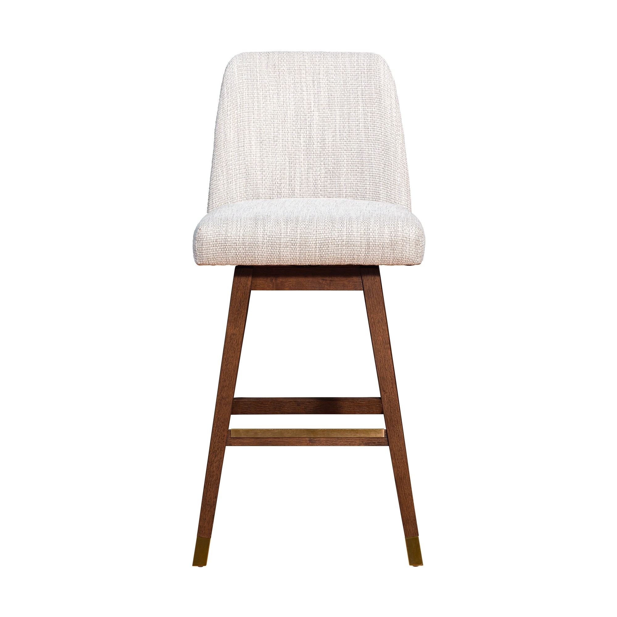 Lara 30 Inch Swivel Barstool Chair, Soft Beige Polyester, Brown Wood Legs- Saltoro Sherpi