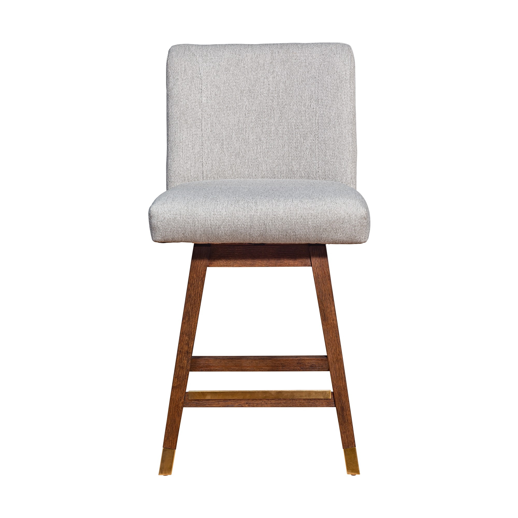 Lia 26 Inch Swivel Counter Stool Chair, Brown Wood, Light Gray Polyester- Saltoro Sherpi