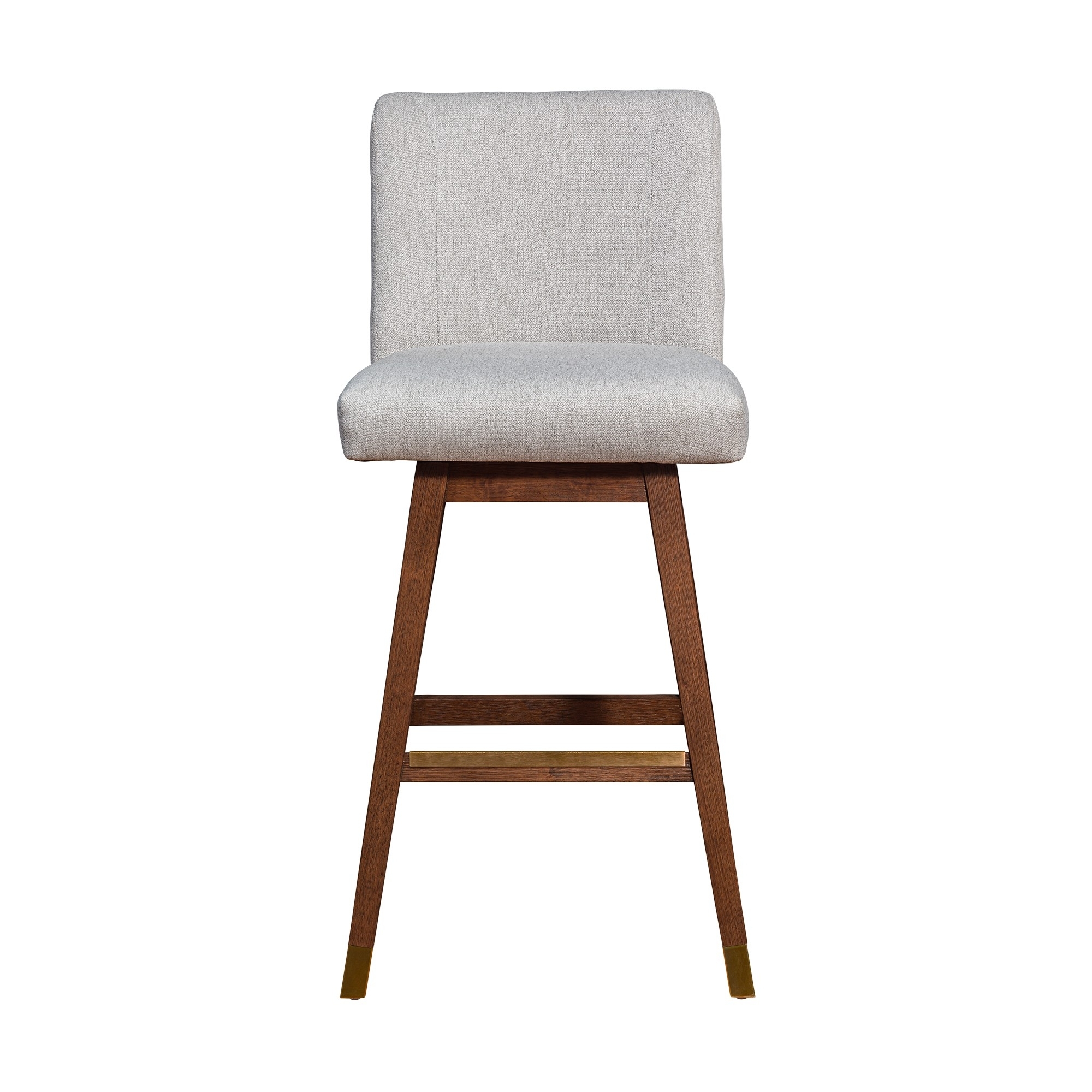 Lia 30 Swivel Barstool Chair, Brown Rubberwood Frame, Light Gray Polyester- Saltoro Sherpi