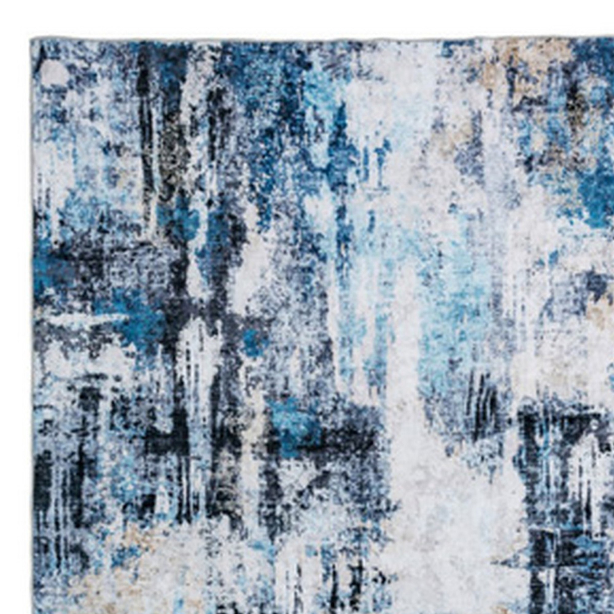 Rue 10 X 8 Large Soft Fabric Floor Area Rug, Washable, Abstract Blue And White Design- Saltoro Sherpi