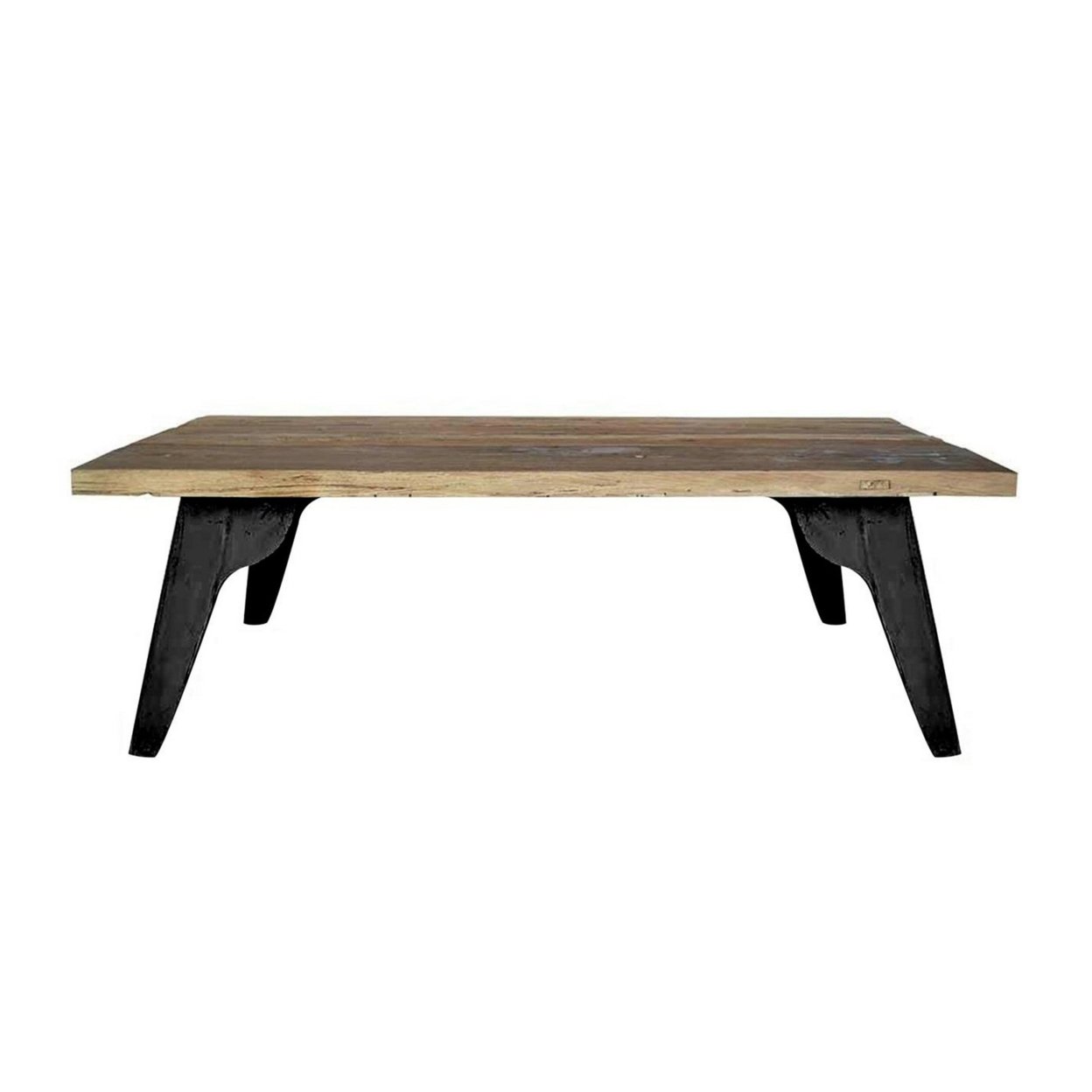 55 Inch Coffee Table, Smooth Wood Surface, Rubbed Edges, Flared Black Legs- Saltoro Sherpi