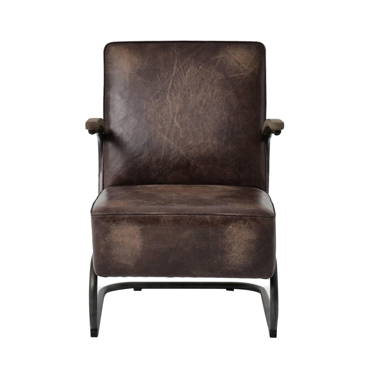 33 Inch Accent Armchair, Padded, Cantilever Base, Brown Full Grain Leather- Saltoro Sherpi