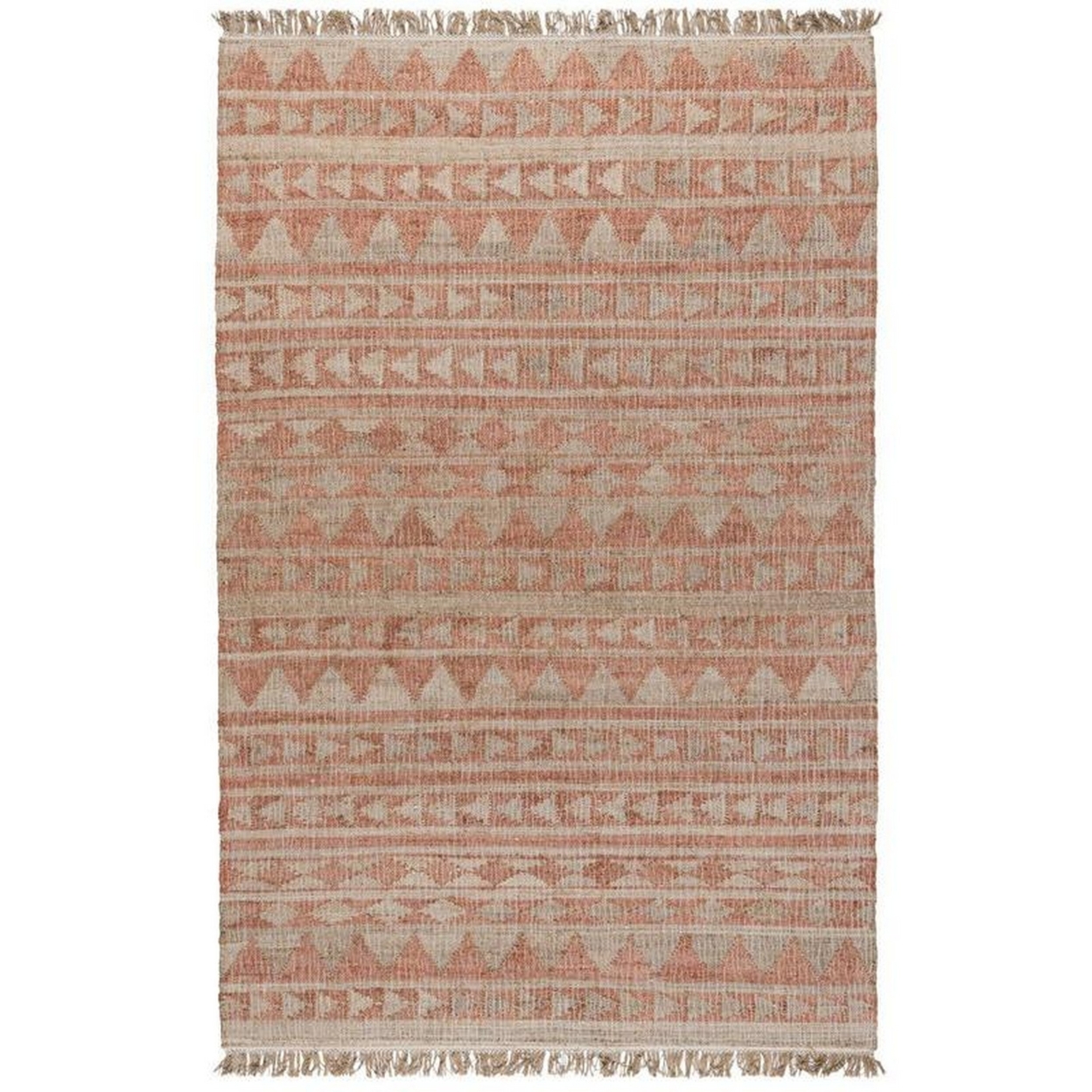 Moly 5 X 8 Tassel Area Rug, Tribal Triangle Pattern, Orange Handwoven Jute - Saltoro Sherpi