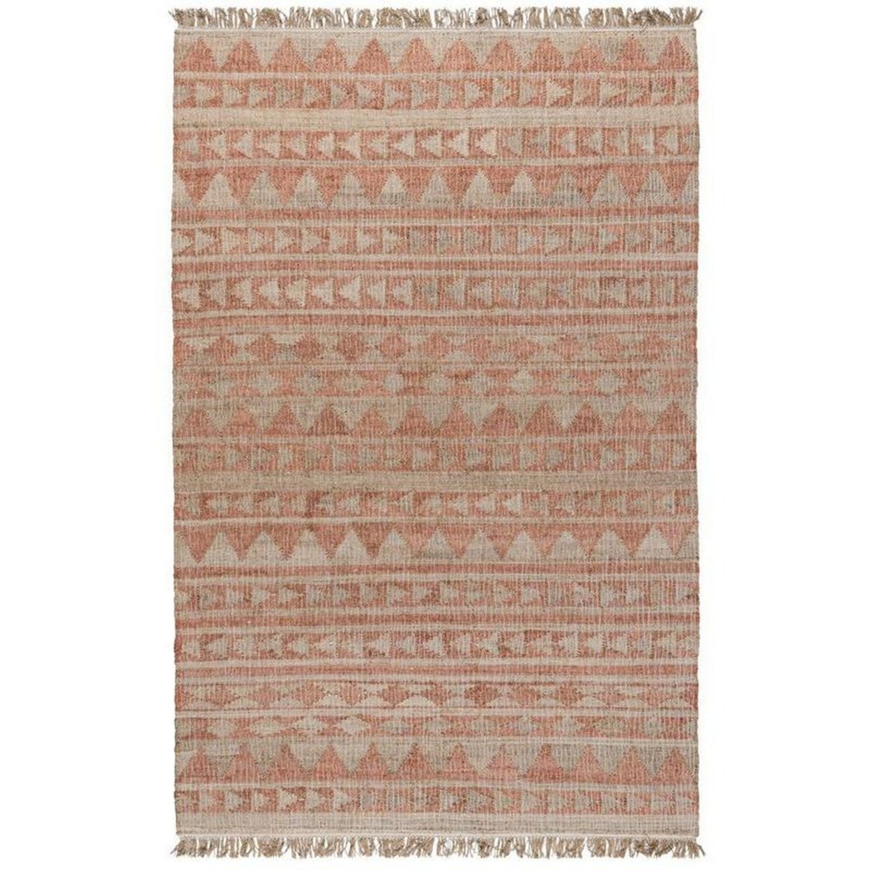 Moly 10 X 8 Tassel Area Rug, Tribal Triangle Pattern, Orange Handwoven Jute- Saltoro Sherpi
