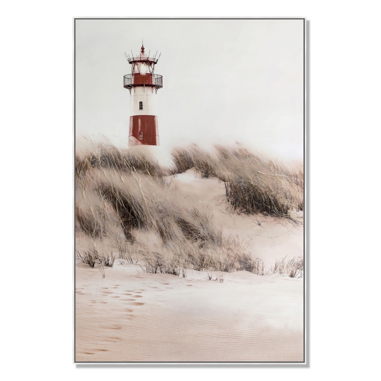 39 X 59 Hand Painted Lighthouse Atop Grassy Beach, Resin Frame, Multicolor- Saltoro Sherpi