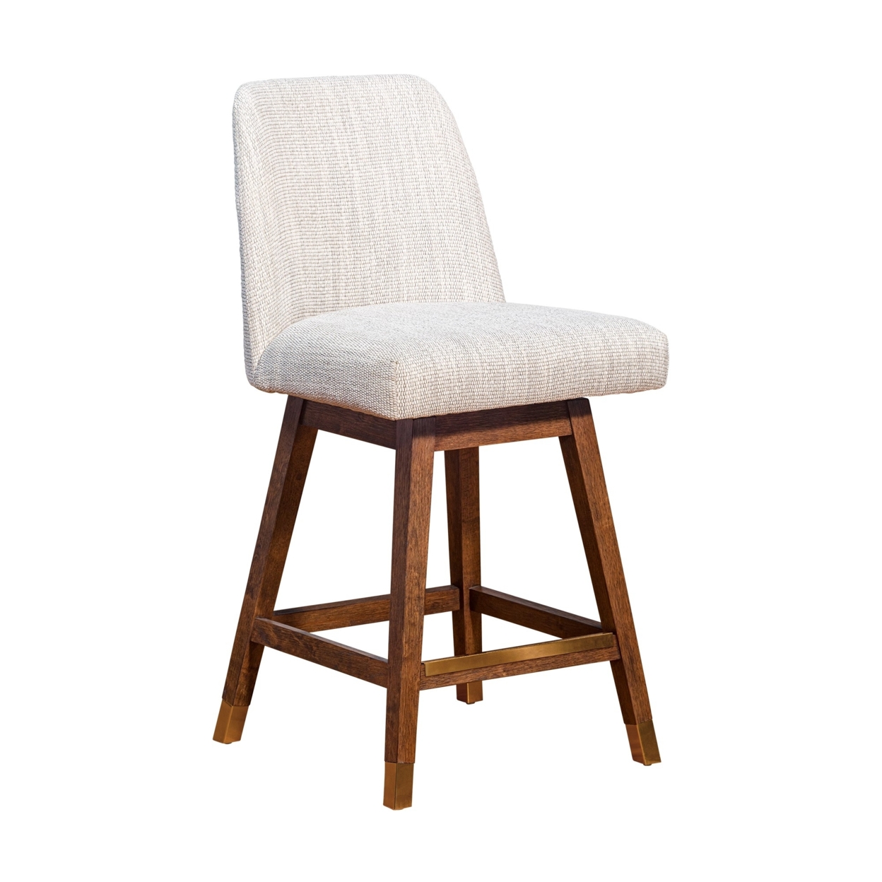 Lara 26 Inch Swivel Counter Stool Chair, Beige Polyester, Brown Wood Legs- Saltoro Sherpi
