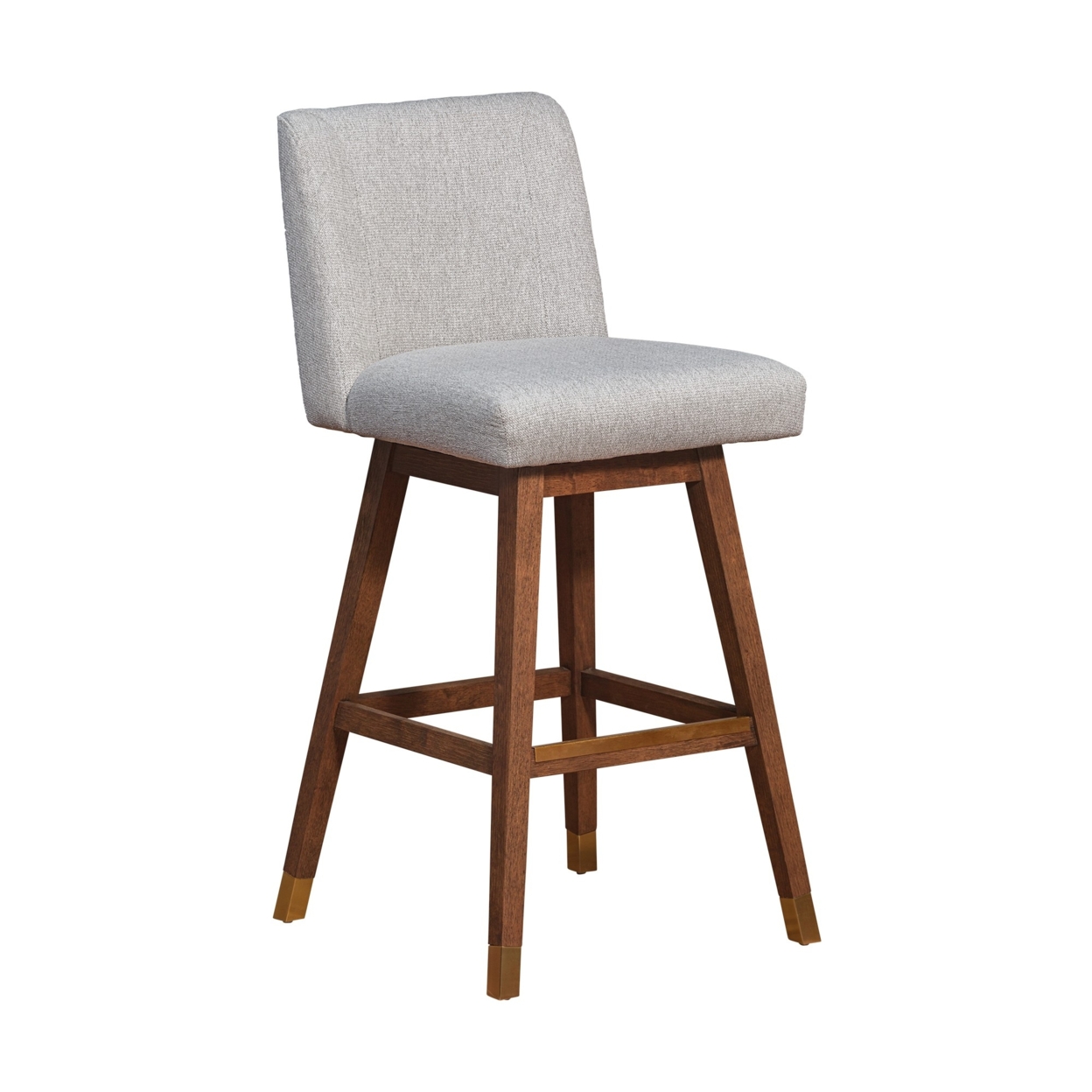 Lia 30 Swivel Barstool Chair, Brown Rubberwood Frame, Light Gray Polyester- Saltoro Sherpi