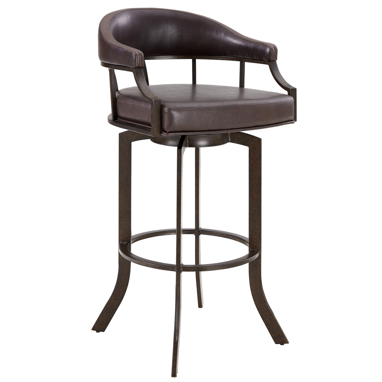 Nuf 26 Inch Swivel Counter Stool Armchair, Brown Faux Leather, Curved Legs- Saltoro Sherpi