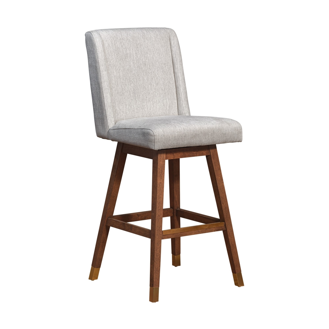 Rico 30 Inch Swivel Barstool Wingback Chair, Beige Fabric, Brown Wood Legs- Saltoro Sherpi