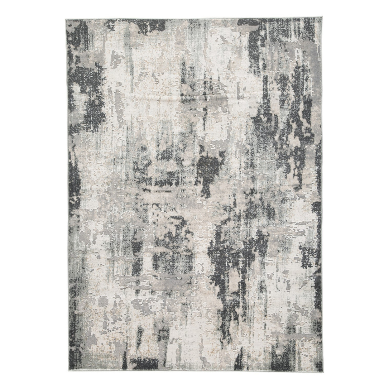Lyn 5 X 7 Abstract Art Area Rug, Fabric, 9mm, Medium, Washed Gray, Cream- Saltoro Sherpi