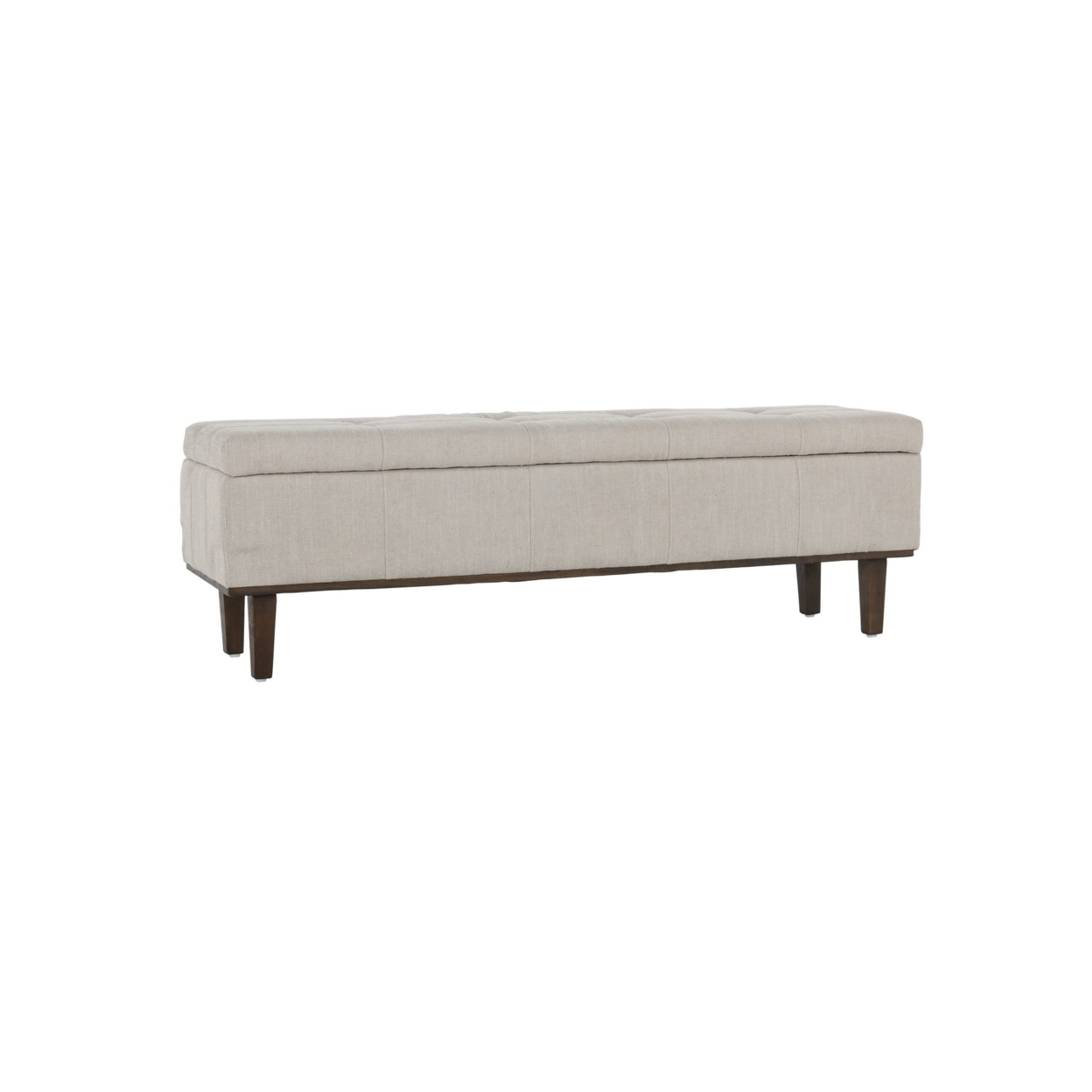 Lou 54 Inch Wood Bench With Storage, Handcrafted, Polyester, Beige- Saltoro Sherpi