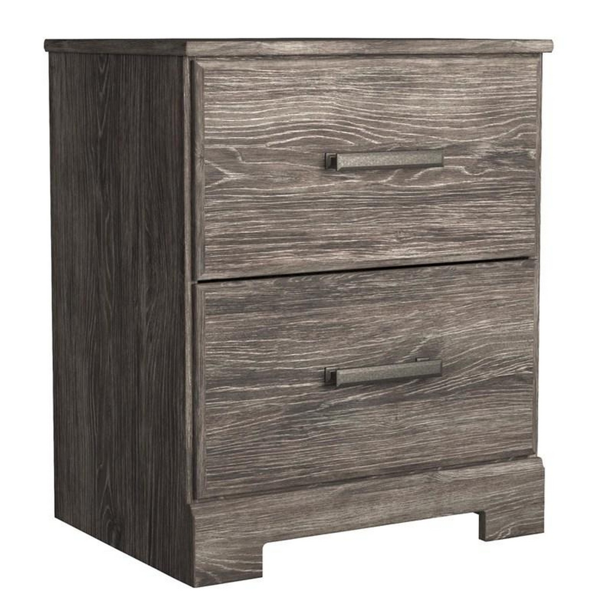Lin 24 Inch Rustic Wood Nightstand, 2 Drawers, Gray Oak Grain Details- Saltoro Sherpi