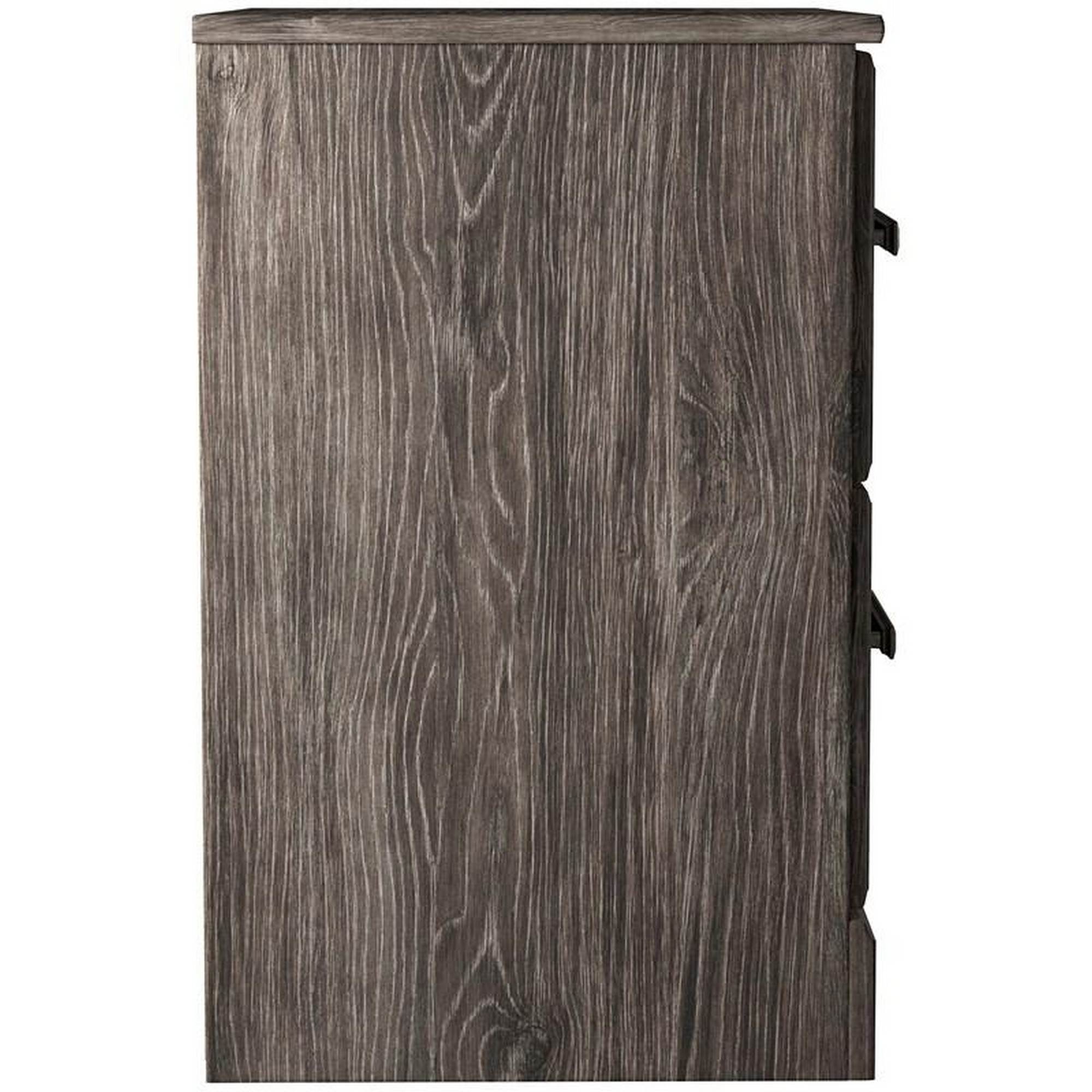 Lin 24 Inch Rustic Wood Nightstand, 2 Drawers, Gray Oak Grain Details- Saltoro Sherpi